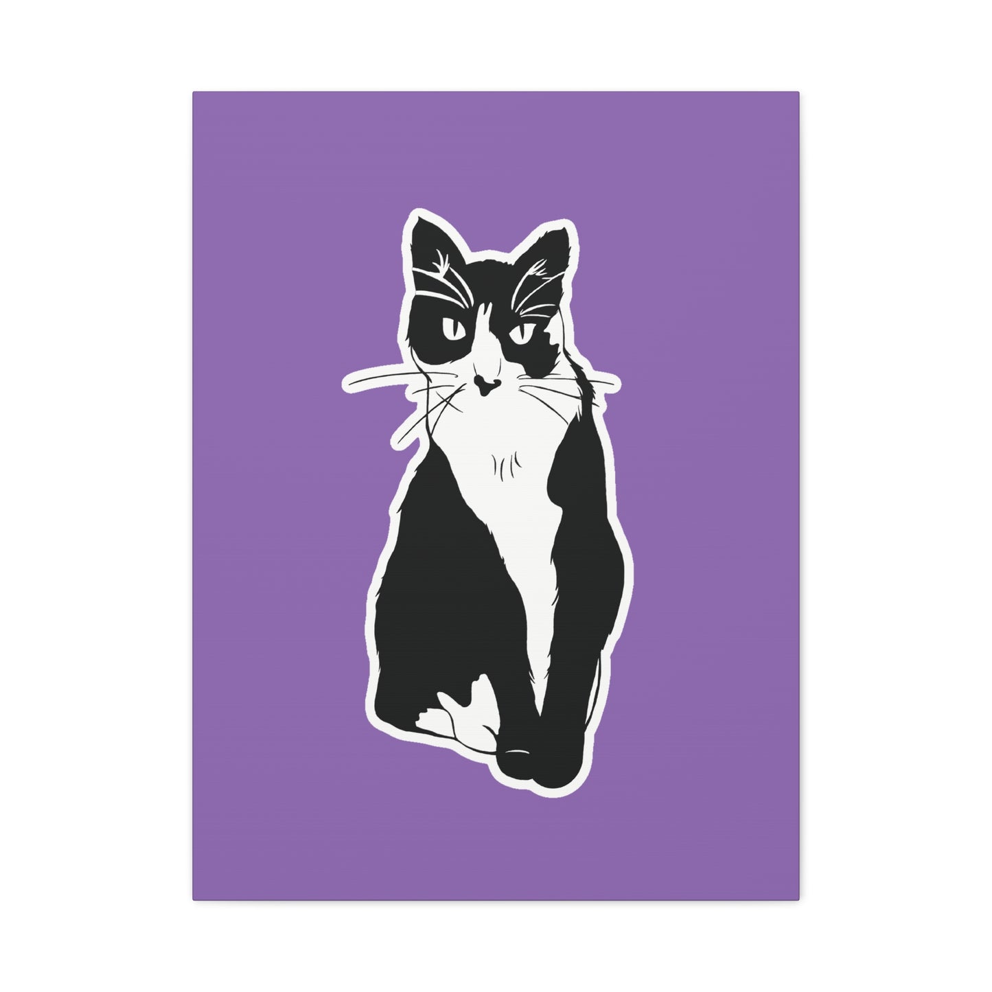 Cat Canvas on Light Purple (Sticker Style Cat) - Cat Drawing Art