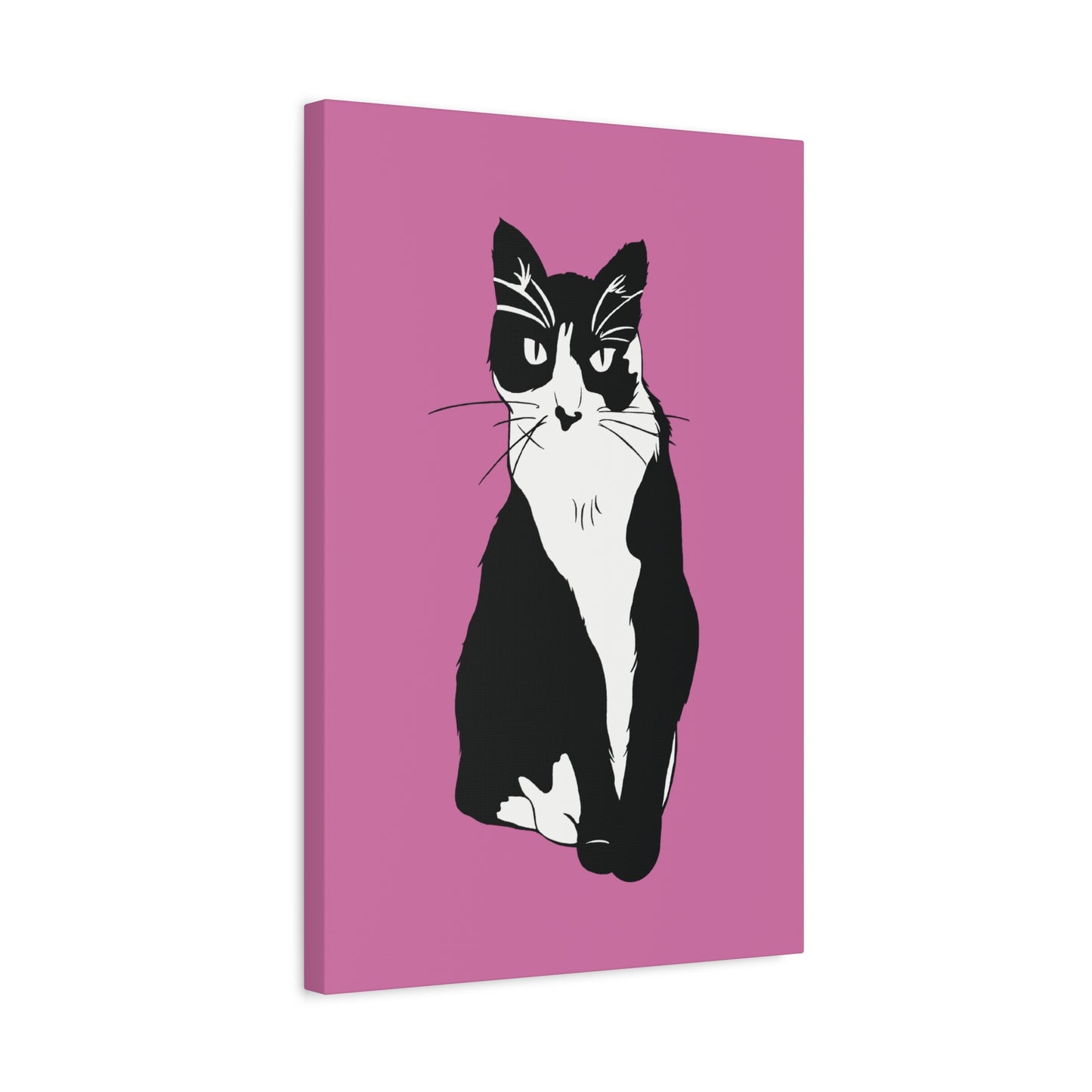 Cat Canvas on Light Pink (B&W Style Cat) - Cat Drawing Art
