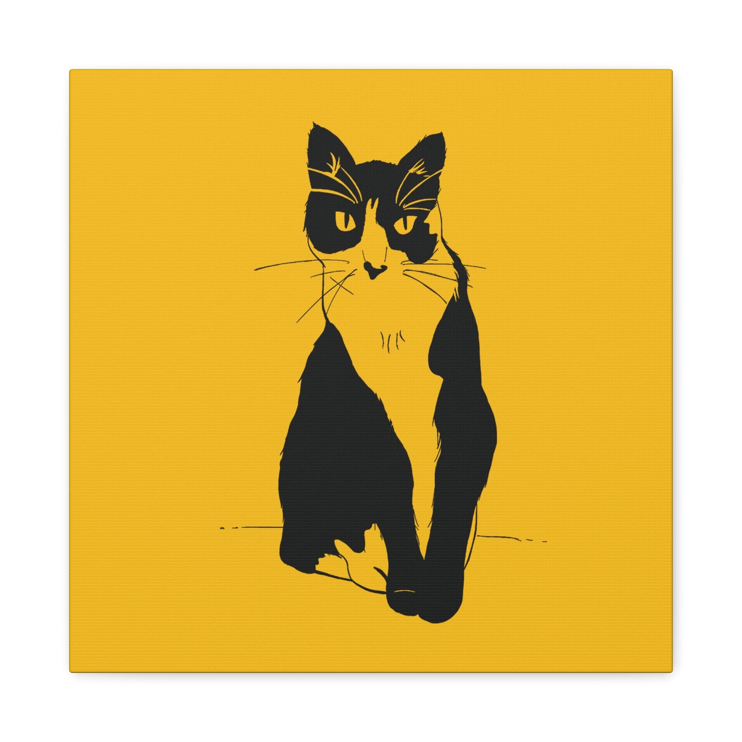 Cat Canvas Print on Yellow (Transparent Style Cat) - Cat Drawing Art