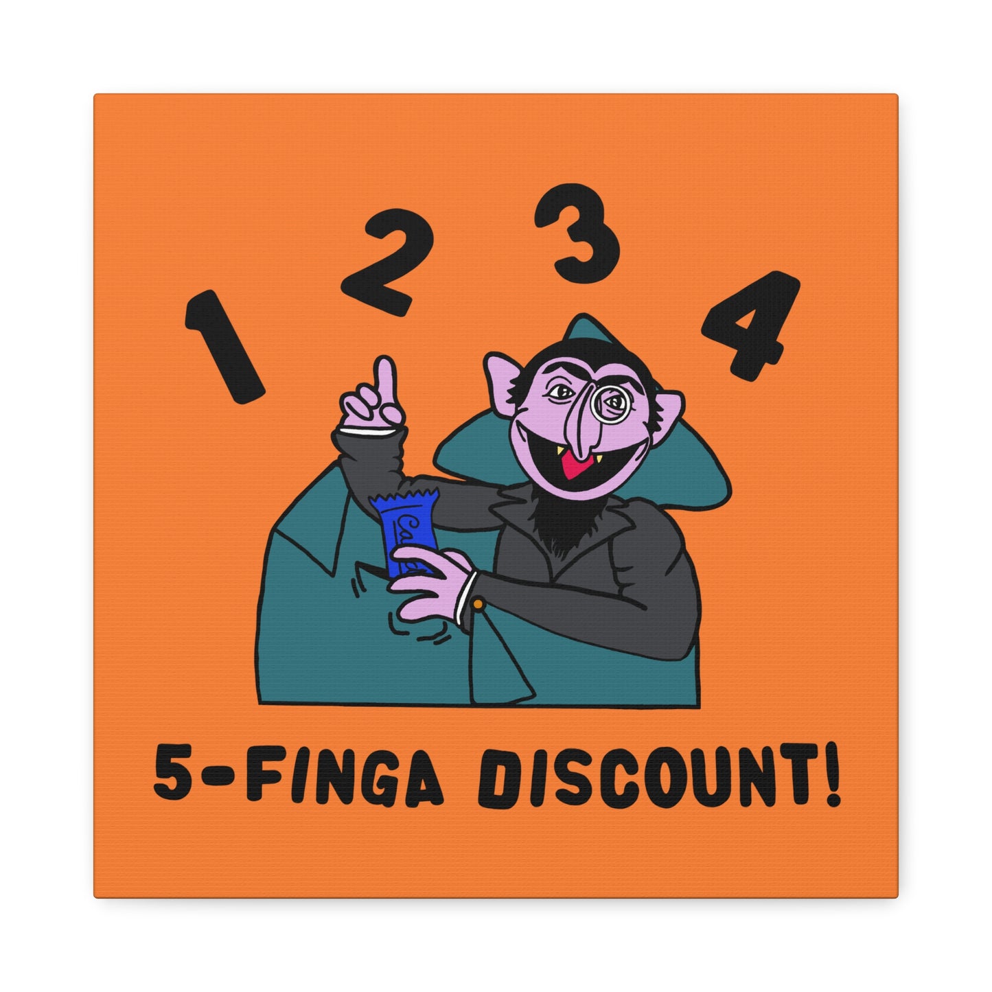 Five Finger Discount Canvas Print Light Orange - Sesame Street The Count Parody Art Print