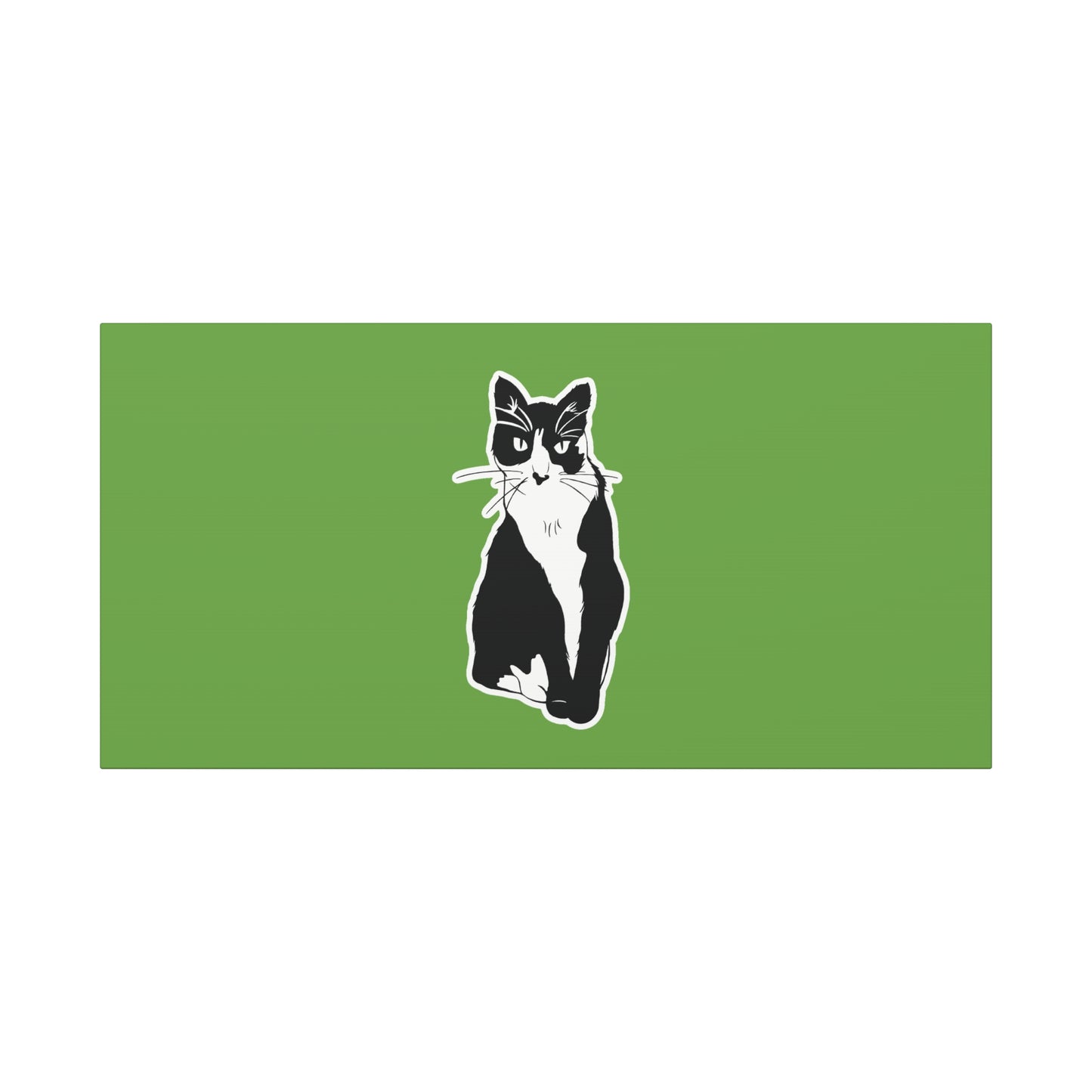 Cat Canvas Print on Green (B&W Style Cat) - Cat Drawing Art
