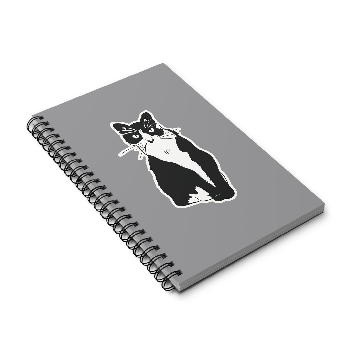 Cat Notebook in Grey (Sticker Style Cat) - Cat Spiral Notebook