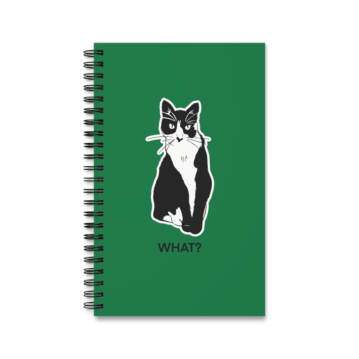 Cattitude Notebook in Dark Green (Sticker Style Cat with Black Writing) - Cat Spiral Notebook