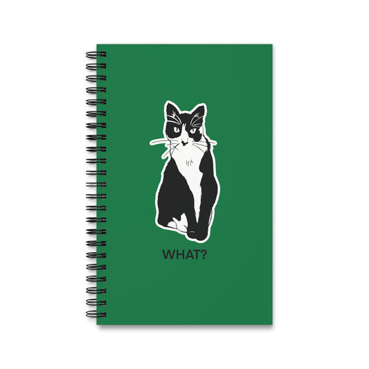Cattitude Notebook in Dark Green (Sticker Style Cat with Black Writing) - Cat Spiral Notebook