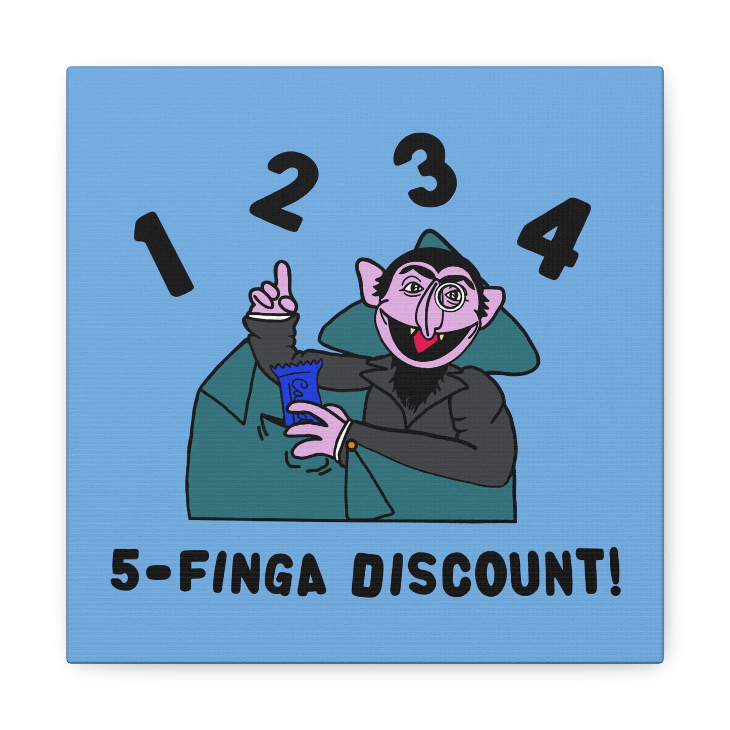 Five Finger Discount Canvas Print Light Blue - Sesame Street The Count Parody Art Print