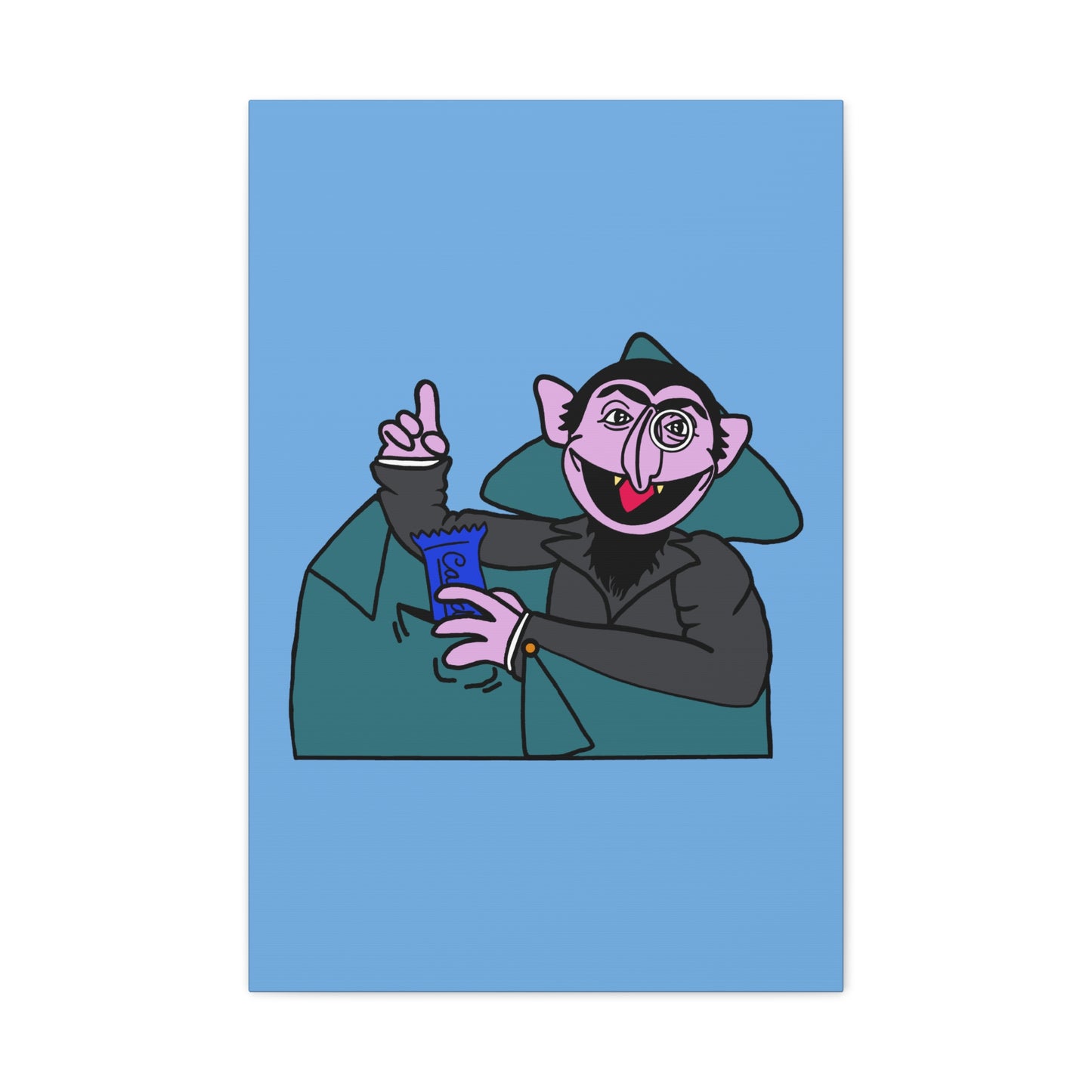 The Count Stealing Candy Canvas Print Light Blue - Sesame Street The Count Parody Art