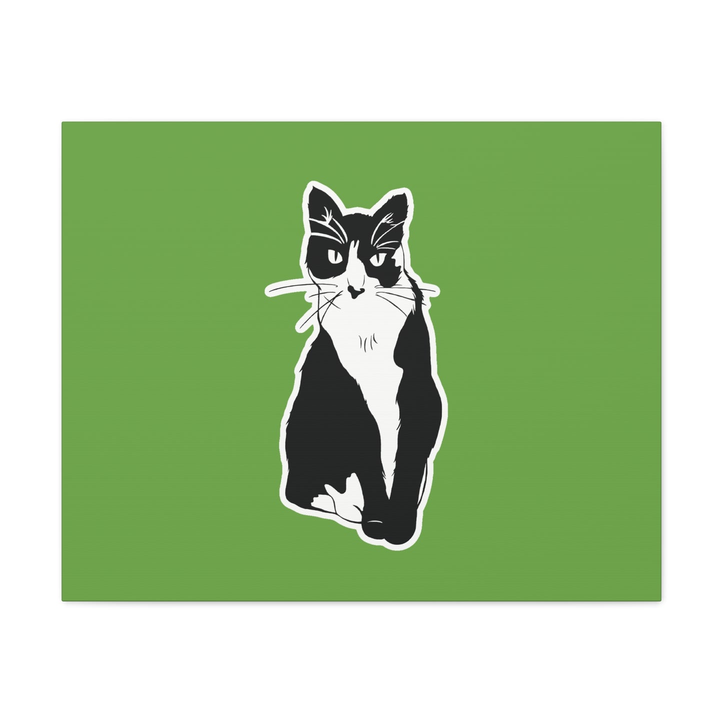 Cat Canvas Print on Green (B&W Style Cat) - Cat Drawing Art
