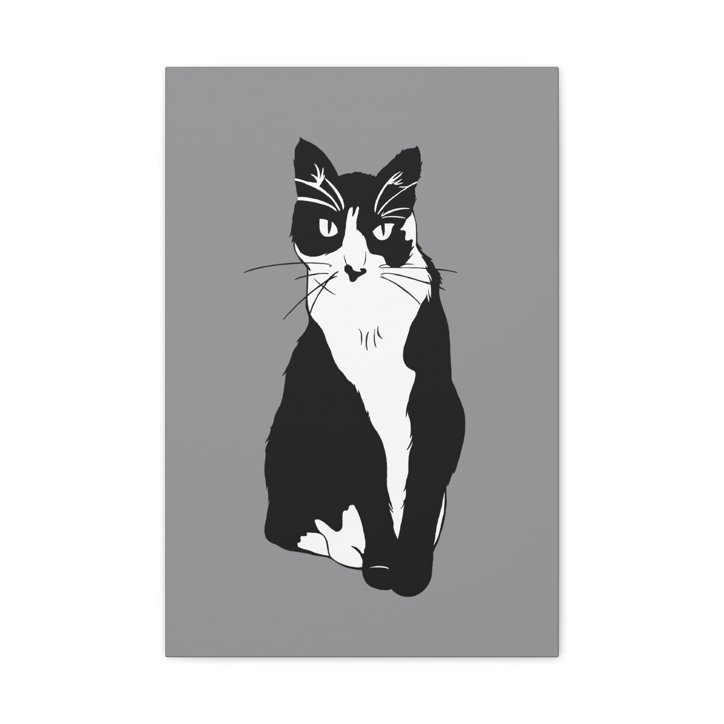 Cat Canvas on Grey (B&W Style Cat) - Cat Drawing Art