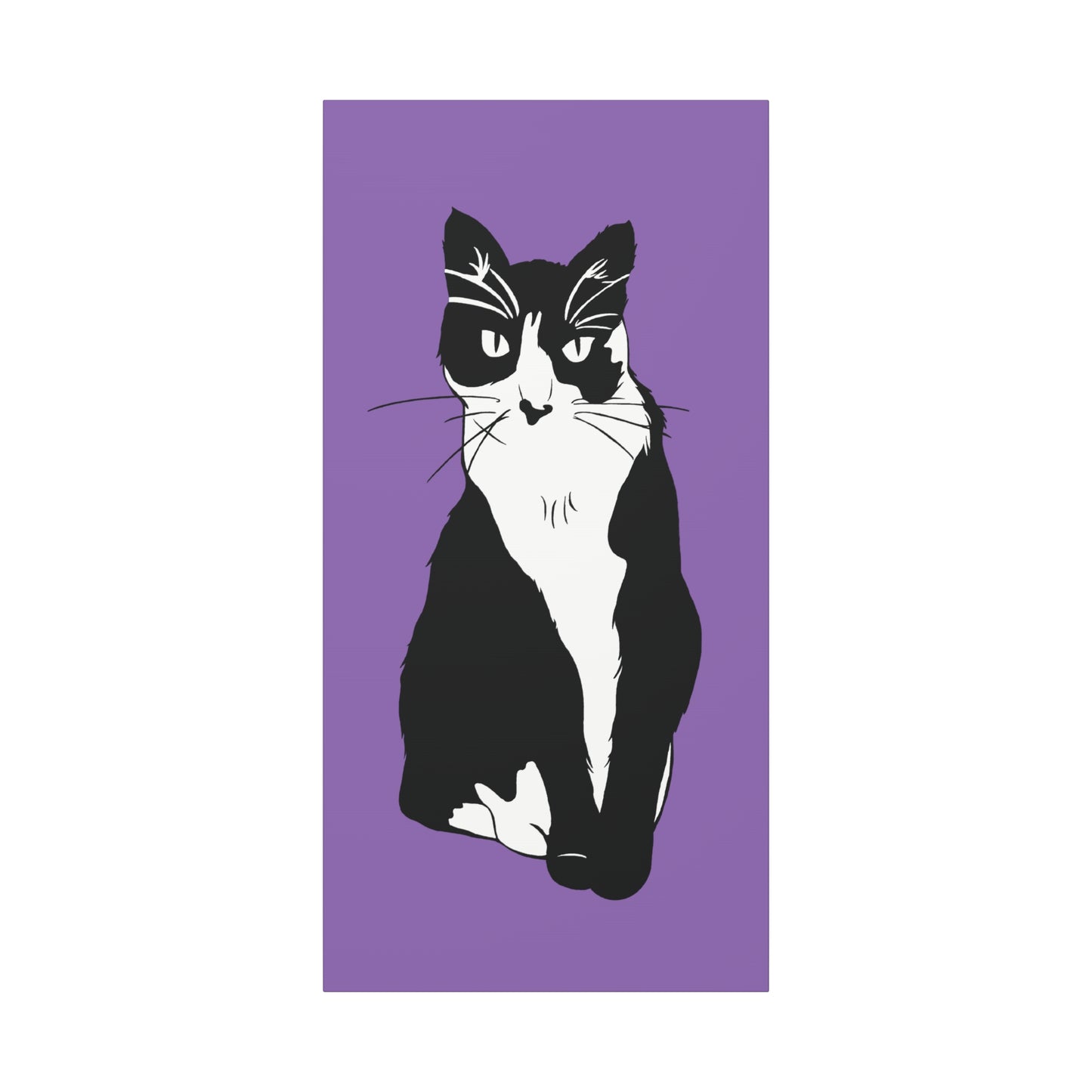 Cat Canvas on Light Purple (B&W Style Cat) - Cat Drawing Art