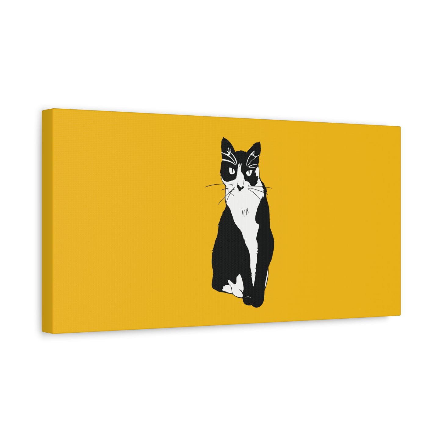 Cat Canvas on Yellow (B&W Style Cat) - Cat Drawing Art