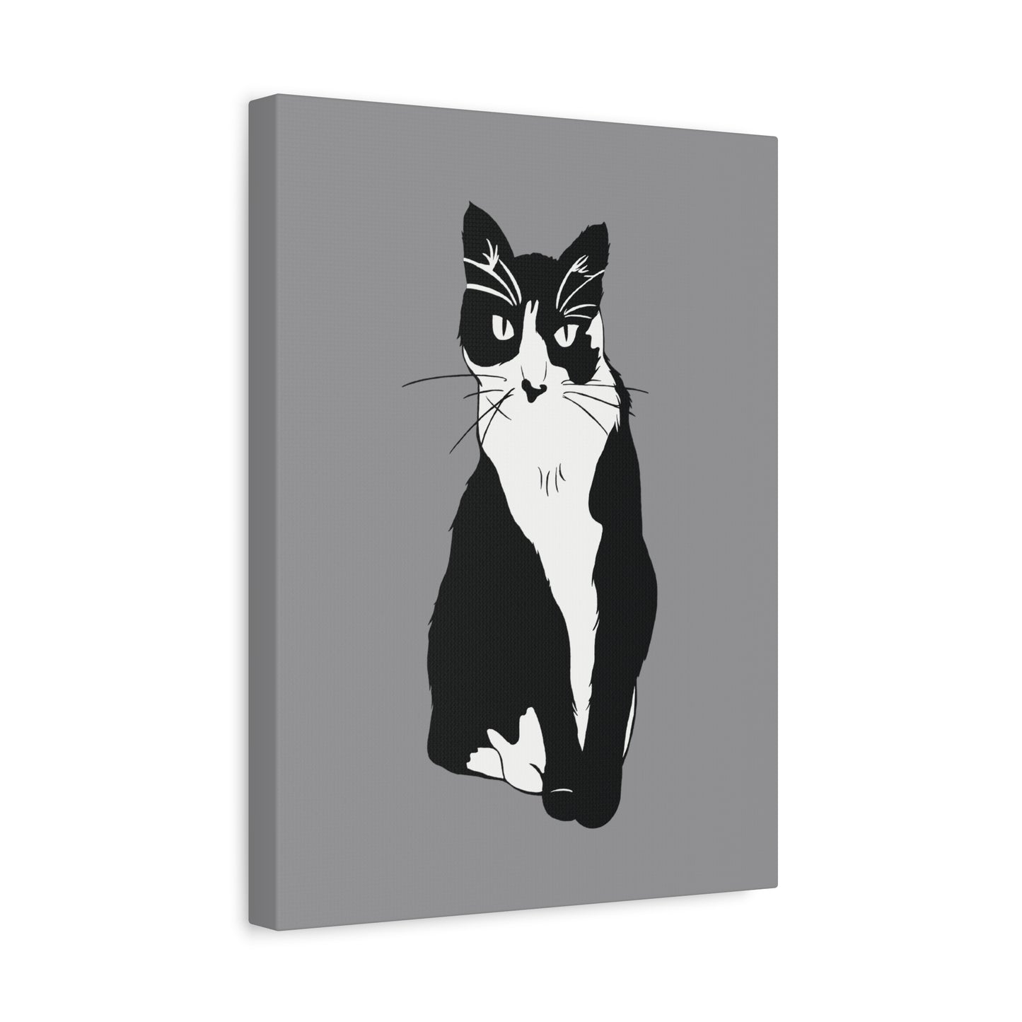 Cat Canvas on Grey (B&W Style Cat) - Cat Drawing Art