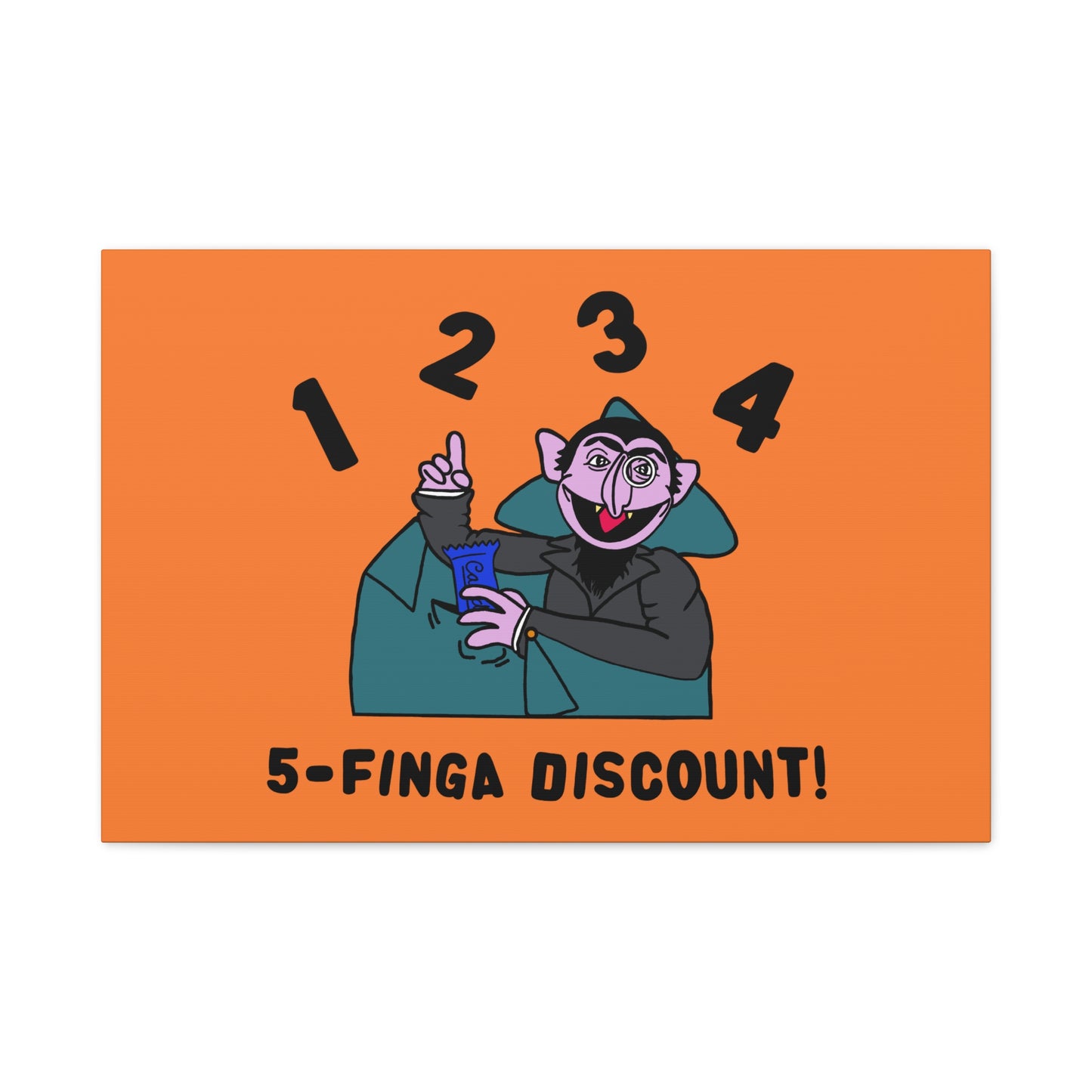 Five Finger Discount Canvas Print Light Orange - Sesame Street The Count Parody Art Print