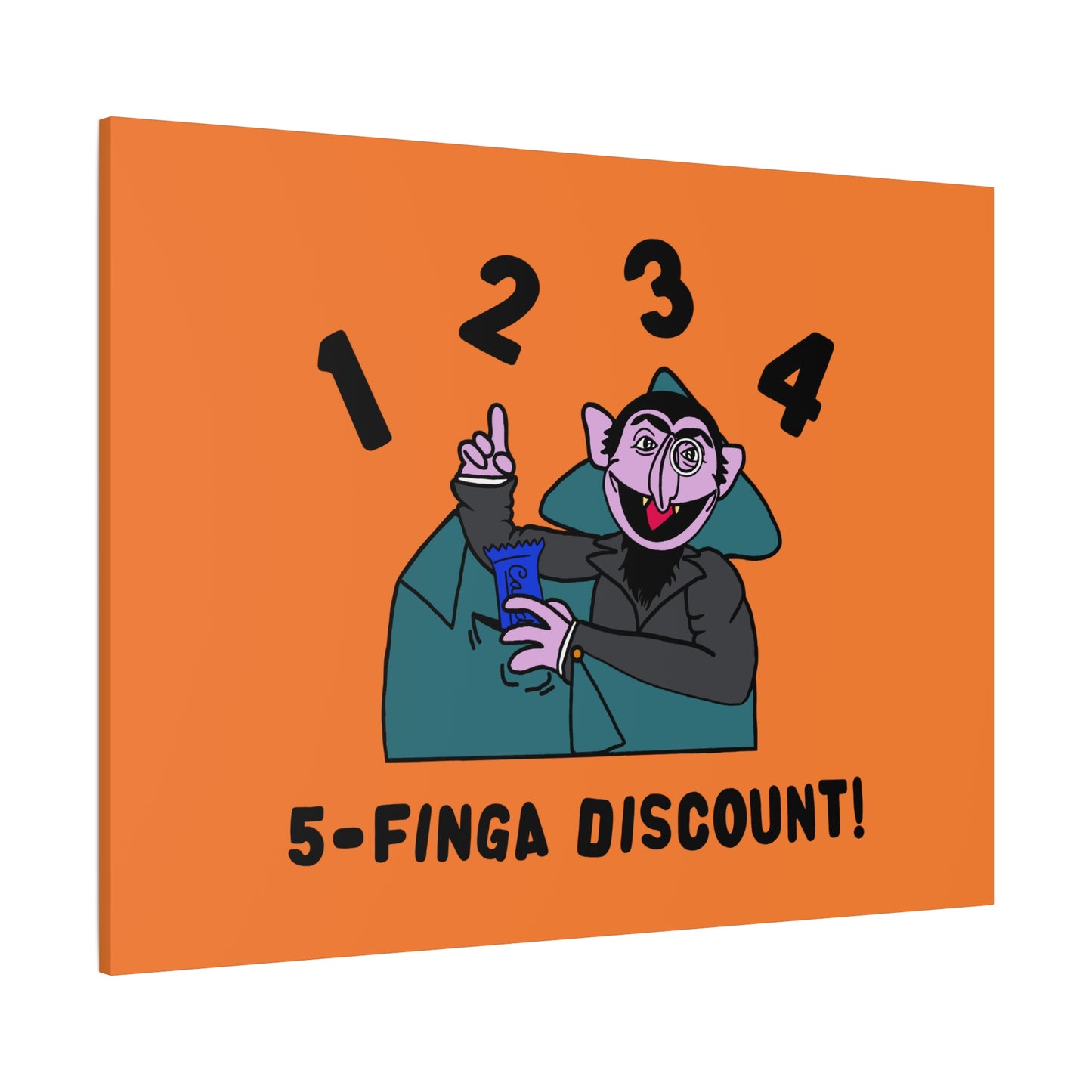 Five Finger Discount Canvas Print Light Orange - Sesame Street The Count Parody Art Print