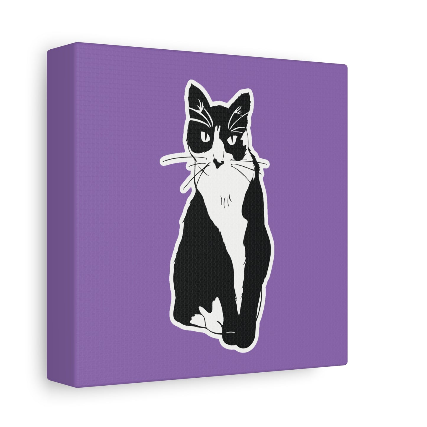 Cat Canvas on Light Purple (Sticker Style Cat) - Cat Drawing Art