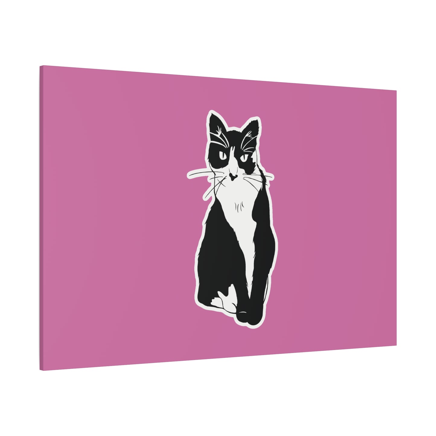 Cat Canvas on Light Pink (Sticker Style Cat) - Cat Drawing Art