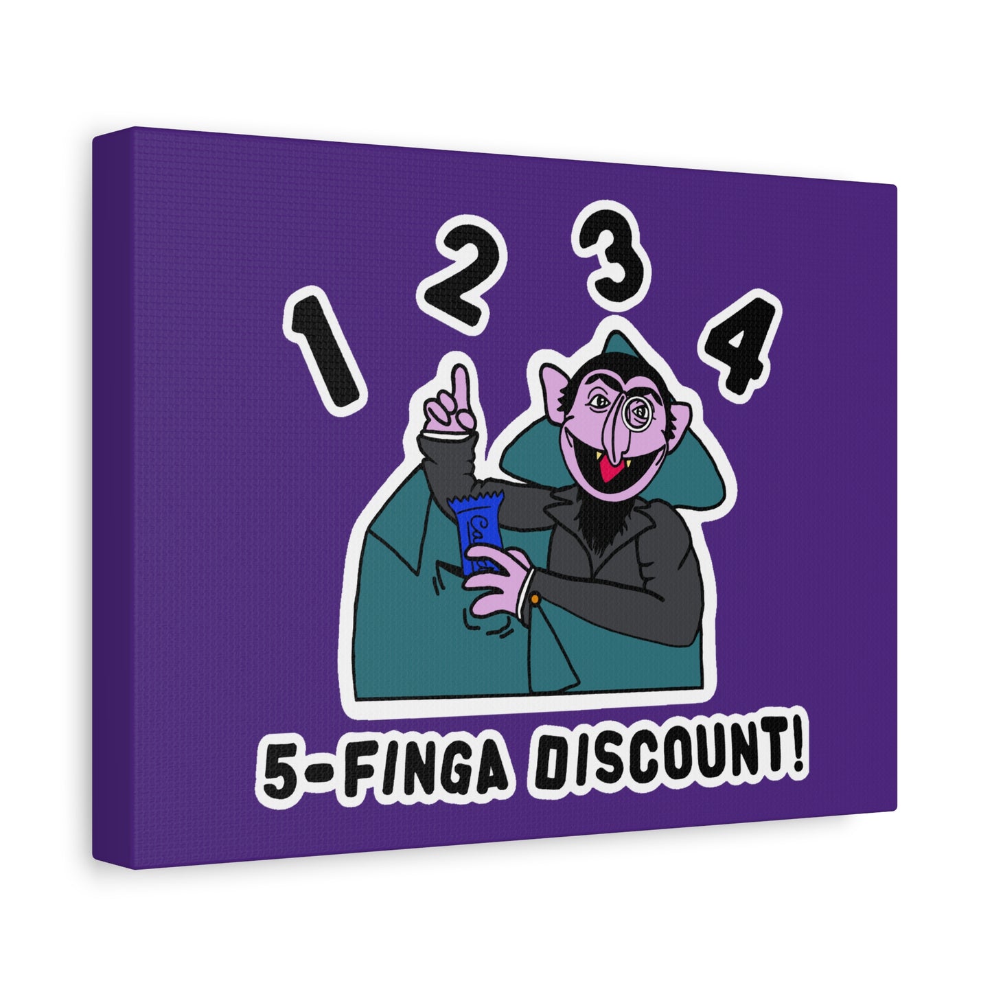 Five Finger Discount Canvas Print Light Purple - Sesame Street The Count Parody Art Print