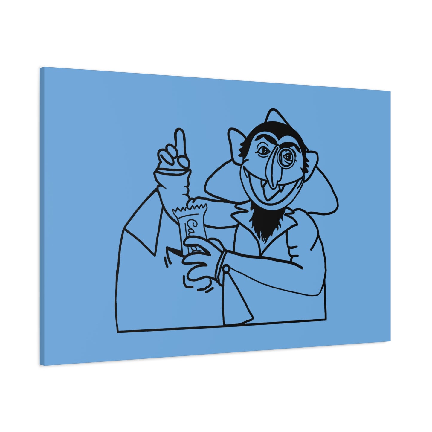 The Count Stealing Candy Outline Canvas Print Light Blue - Sesame Street The Count Parody Art
