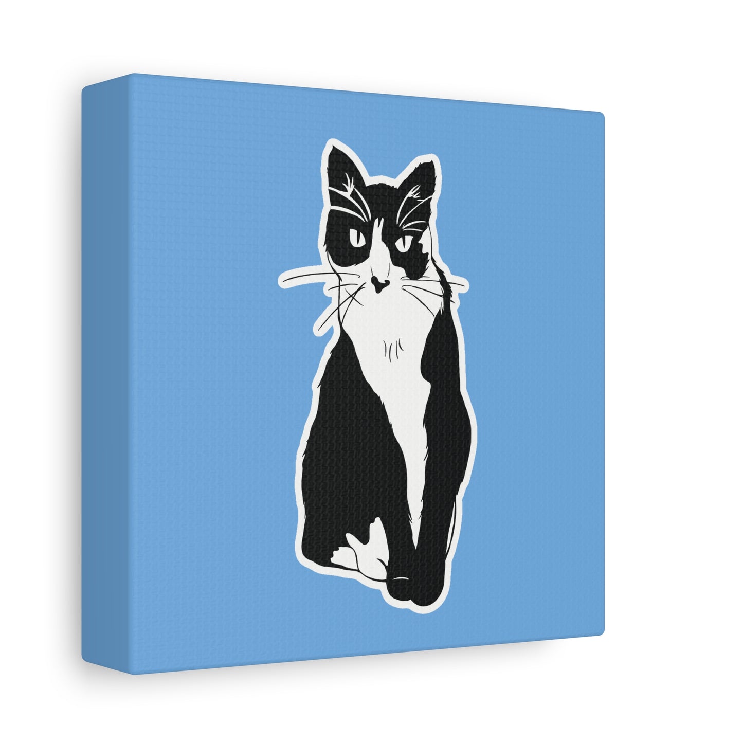 Cat Canvas on Light Blue (Sticker Style Cat) - Cat Drawing Art