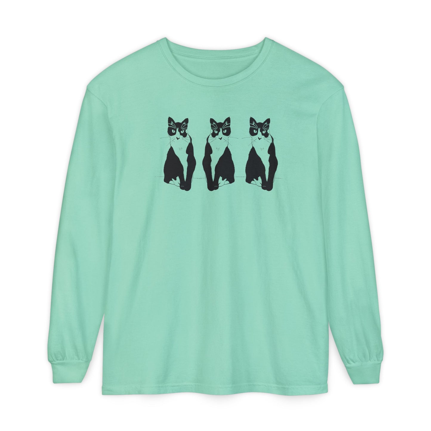 Cat x3 Long Sleeve Tee (Transparent Style Cat) - Cat Drawing Shirt