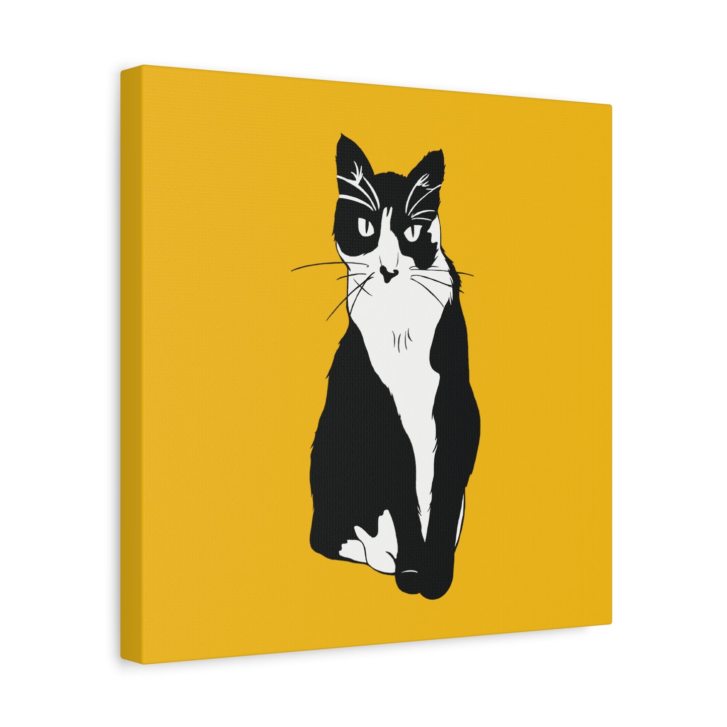 Cat Canvas on Yellow (B&W Style Cat) - Cat Drawing Art