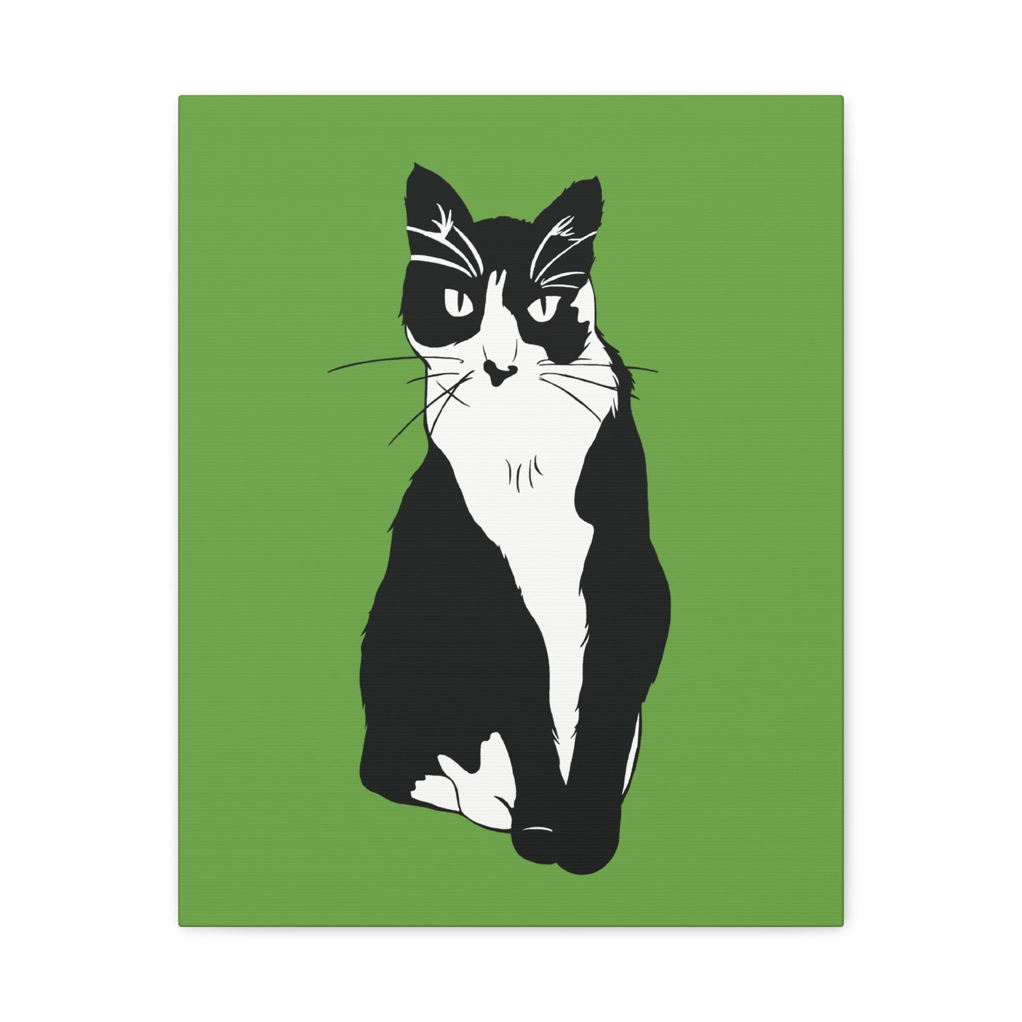 Cat Canvas on Green (B&W Style Cat) - Cat Drawing Art