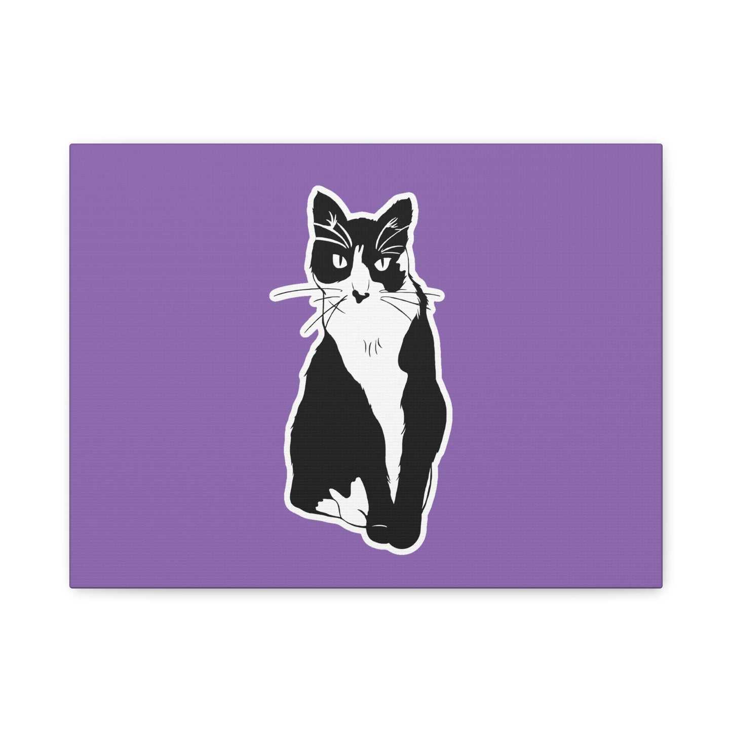 Cat Canvas on Light Purple (Sticker Style Cat) - Cat Drawing Art