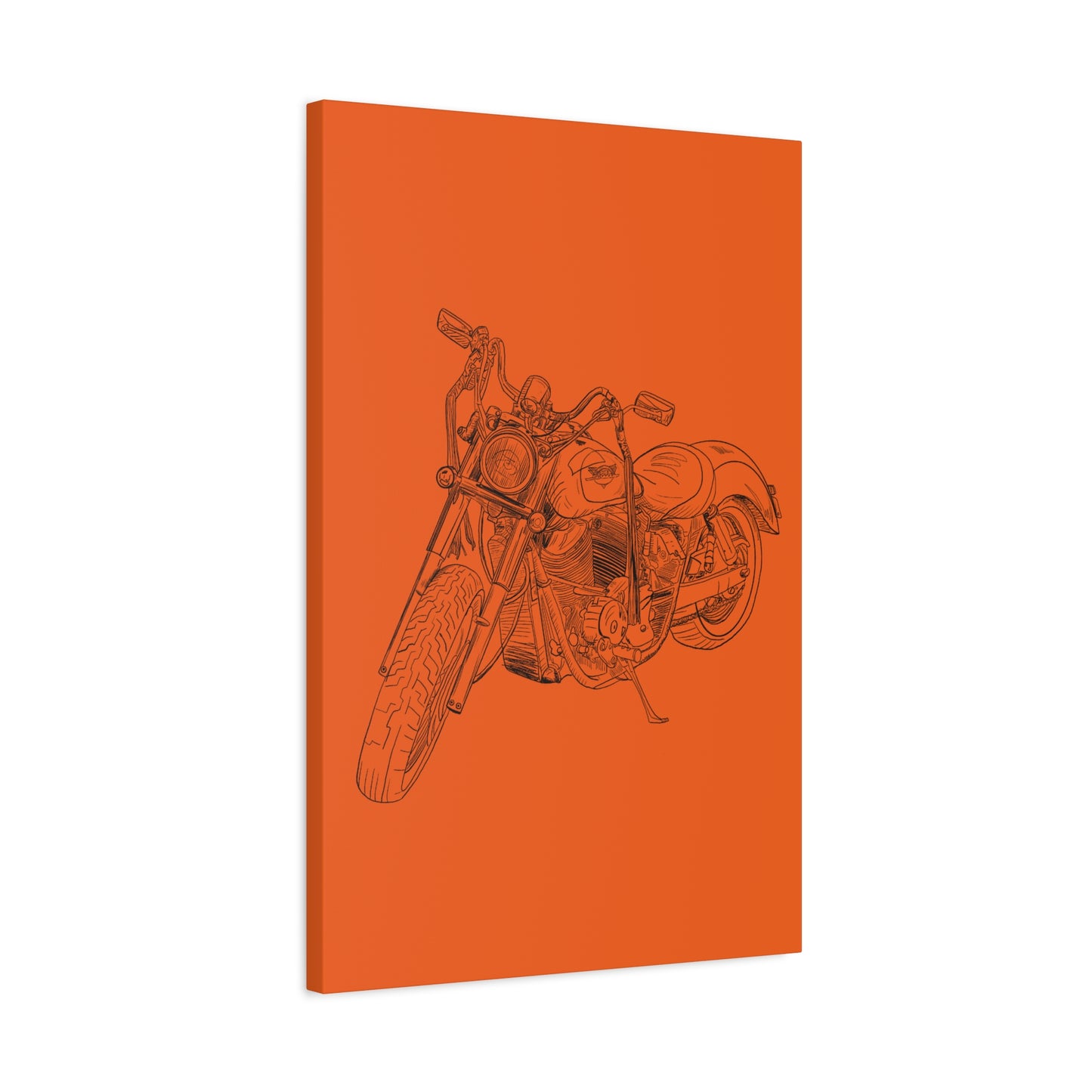 Ride Me Harley Motorcycle Sketch Canvas Print - Black Ink on Orange Background