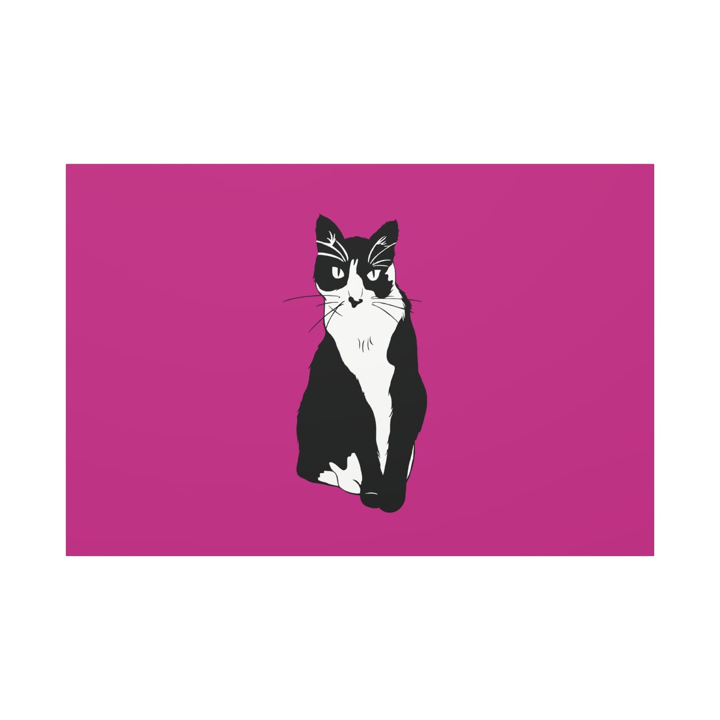 Cat Canvas on Pink (B&W Style Cat) - Cat Drawing Art
