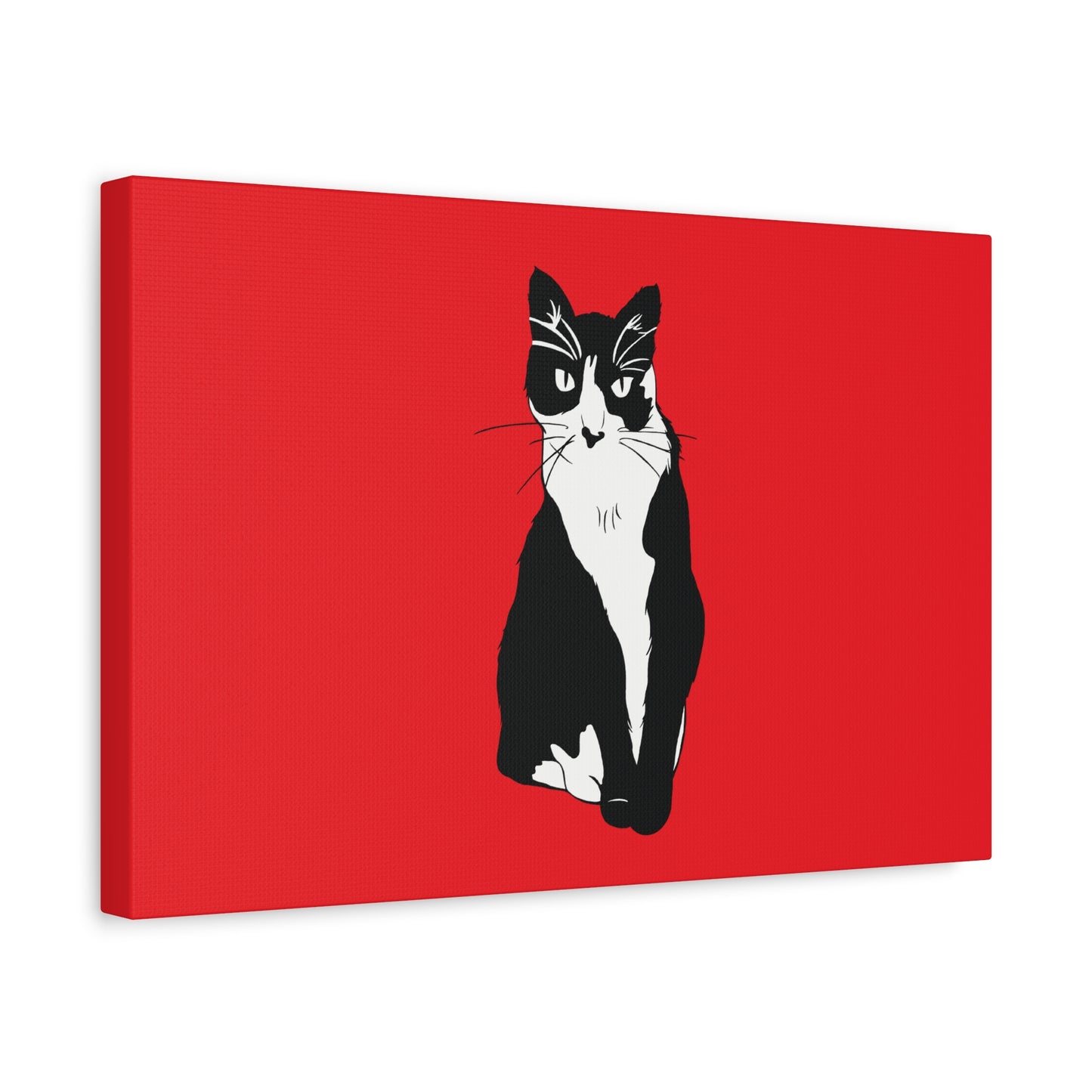 Cat Canvas on Red (B&W Style Cat) - Cat Drawing Art