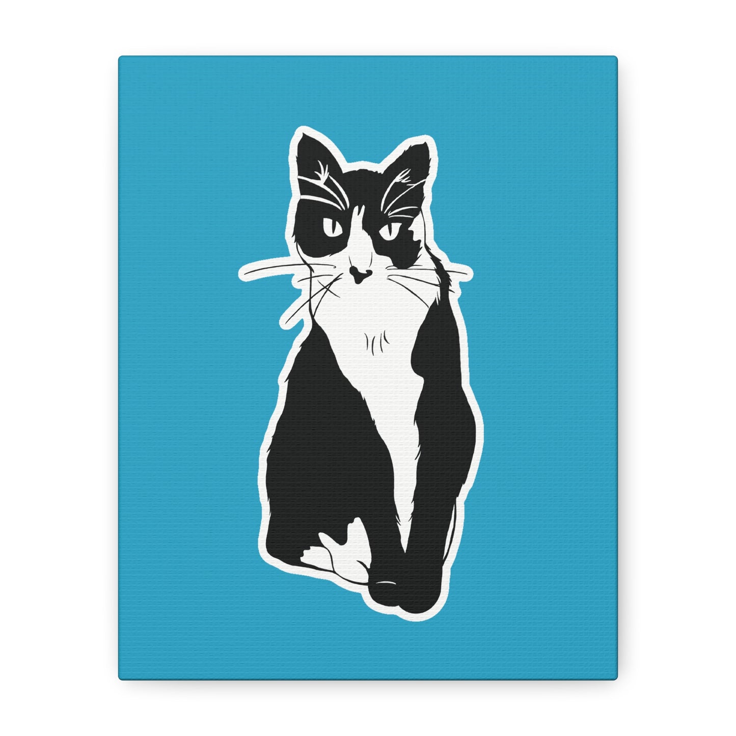 Cat Canvas Print on Turquoise (Sticker Style Cat) - Cat Drawing Art