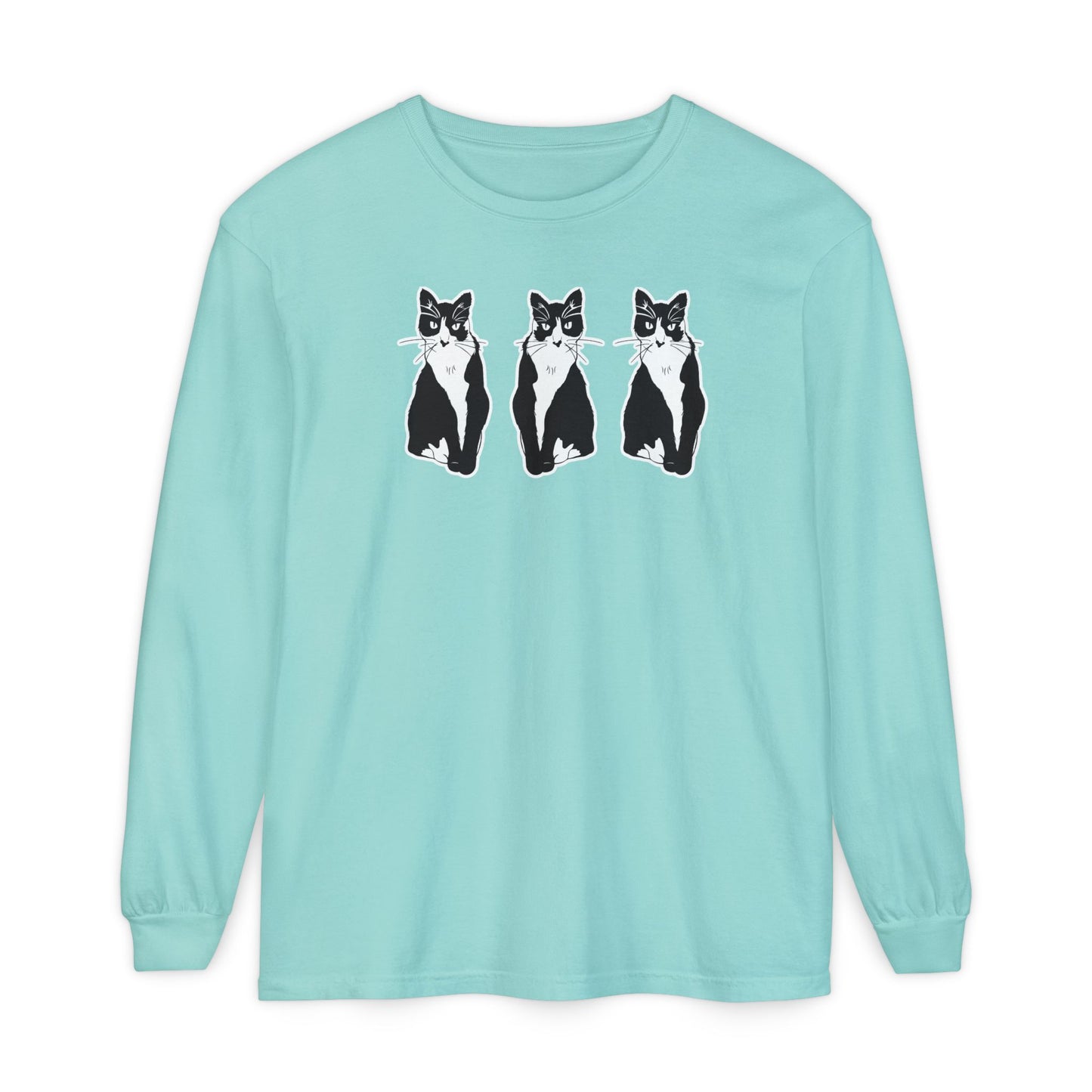 Cat x3 Long Sleeve Tee (Sticker Style Cat) - Cat Drawing Shirt