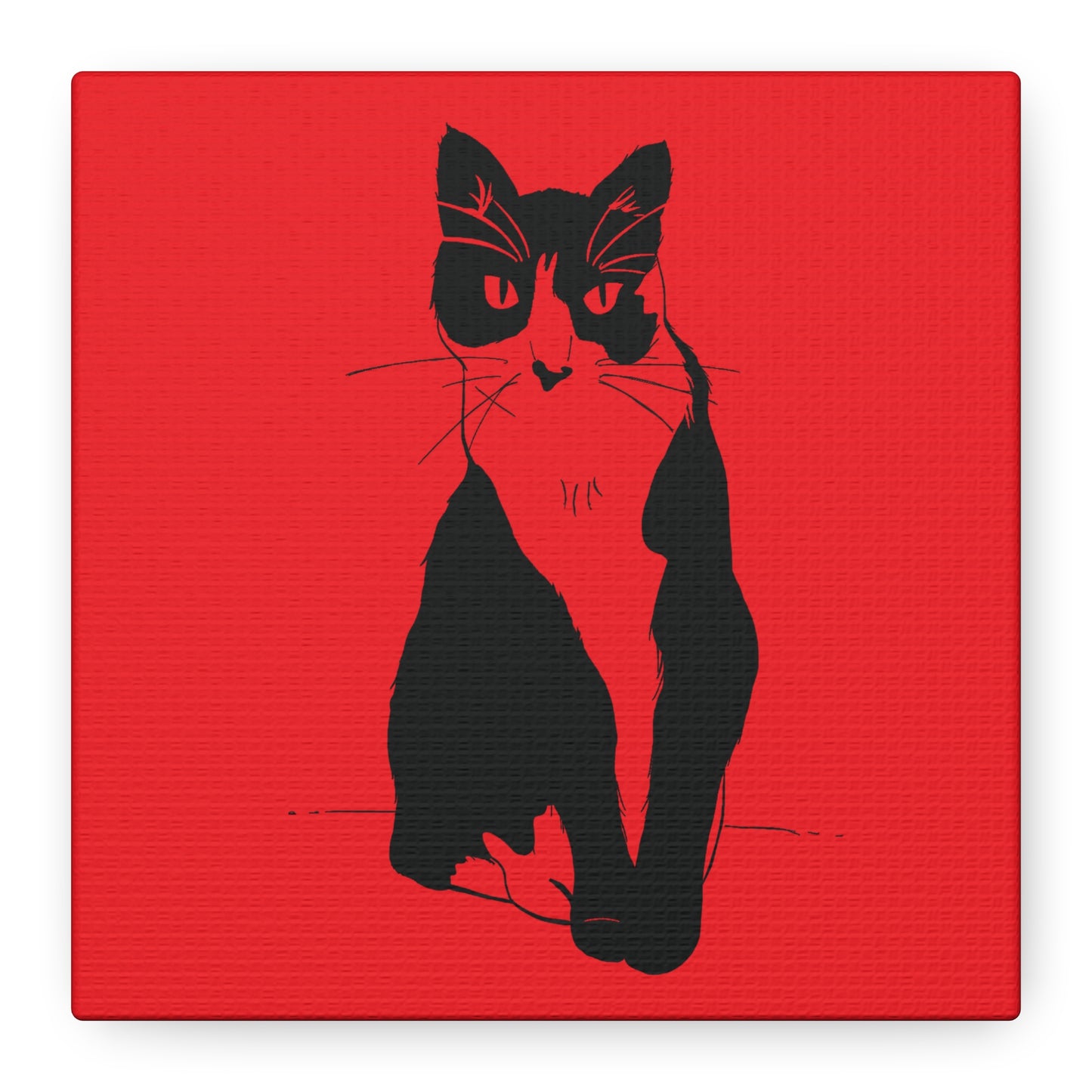 Cat Canvas Print on Red (Transparent Style Cat) - Cat Drawing Art