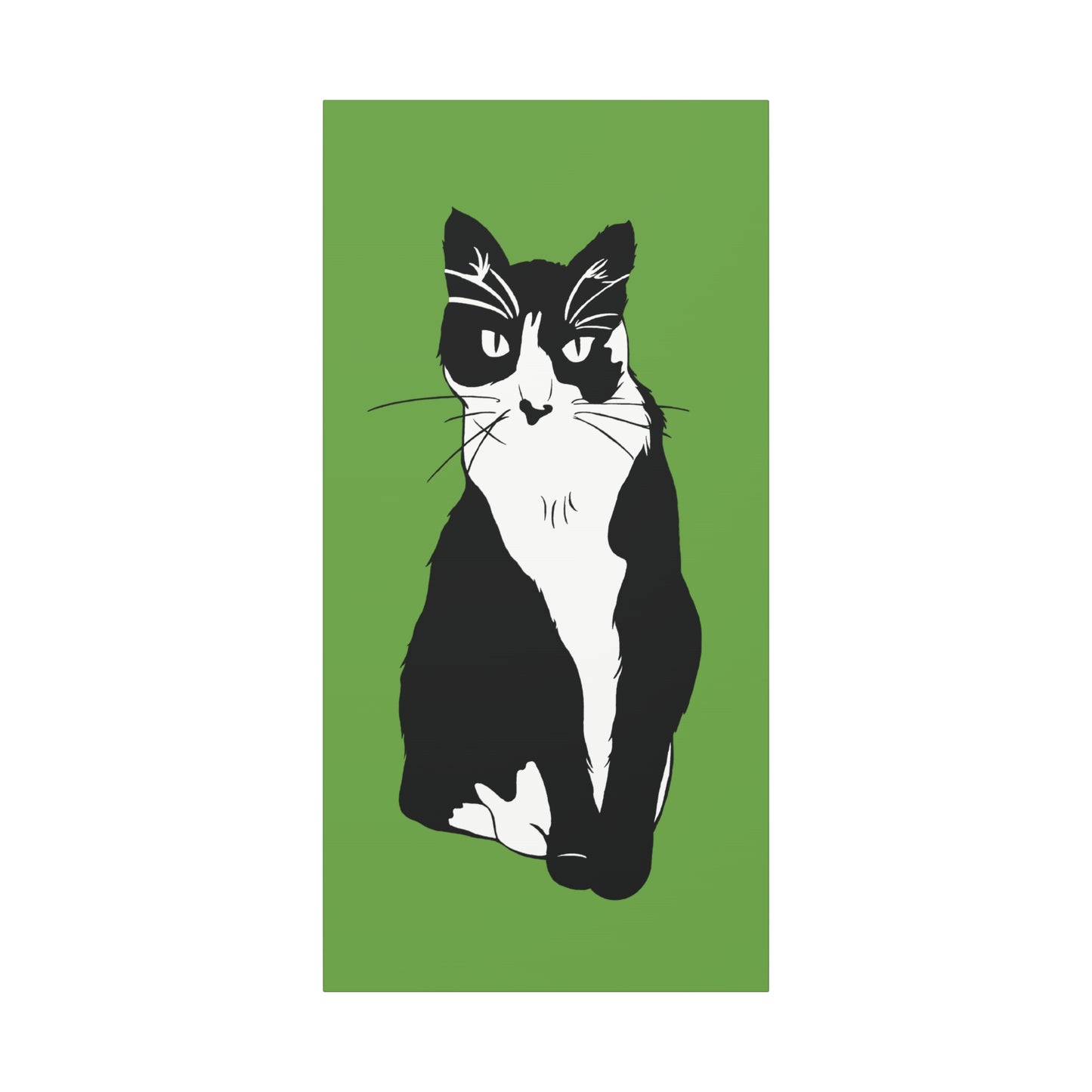 Cat Canvas on Green (B&W Style Cat) - Cat Drawing Art