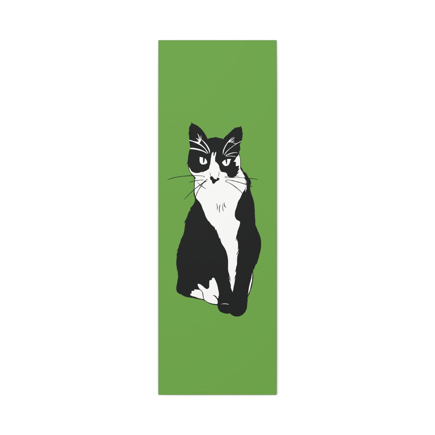Cat Canvas on Green (B&W Style Cat) - Cat Drawing Art