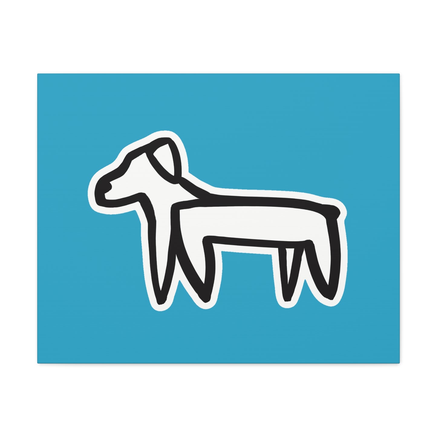 Dog Canvas Print on Turquoise (Sticker Style Black Dog) - Dog Drawing Wall Art