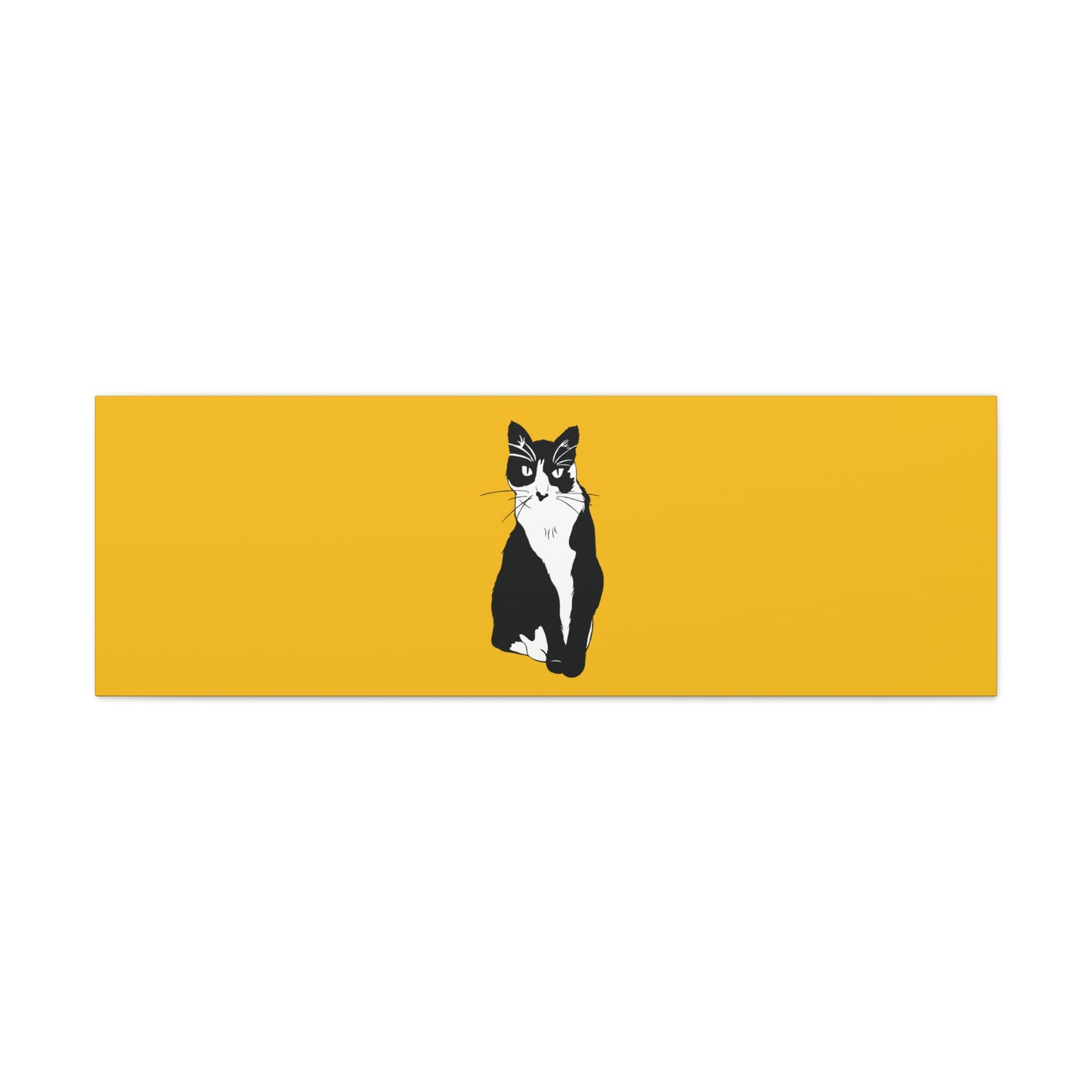 Cat Canvas on Yellow (B&W Style Cat) - Cat Drawing Art