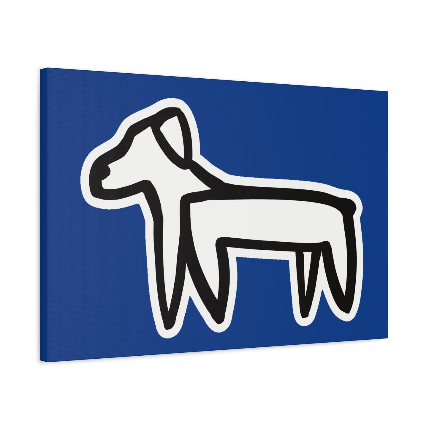 Dog Canvas Print on Blue (Sticker Style White Dog) - Dog Drawing Wall Art