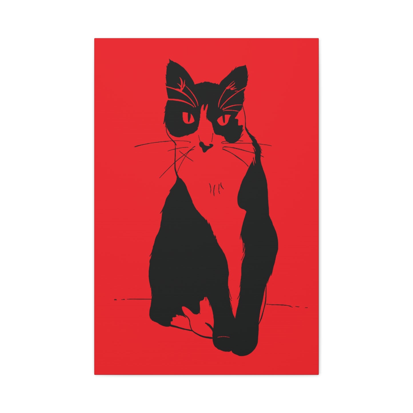 Cat Canvas Print on Red (Transparent Style Cat) - Cat Drawing Art