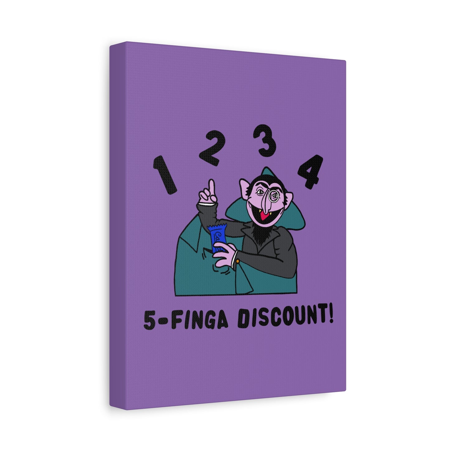 Five Finger Discount Canvas Print Light Purple - Sesame Street The Count Parody Art Print