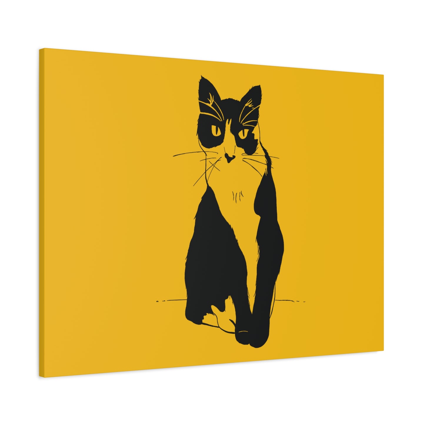 Cat Canvas Print on Yellow (Transparent Style Cat) - Cat Drawing Art