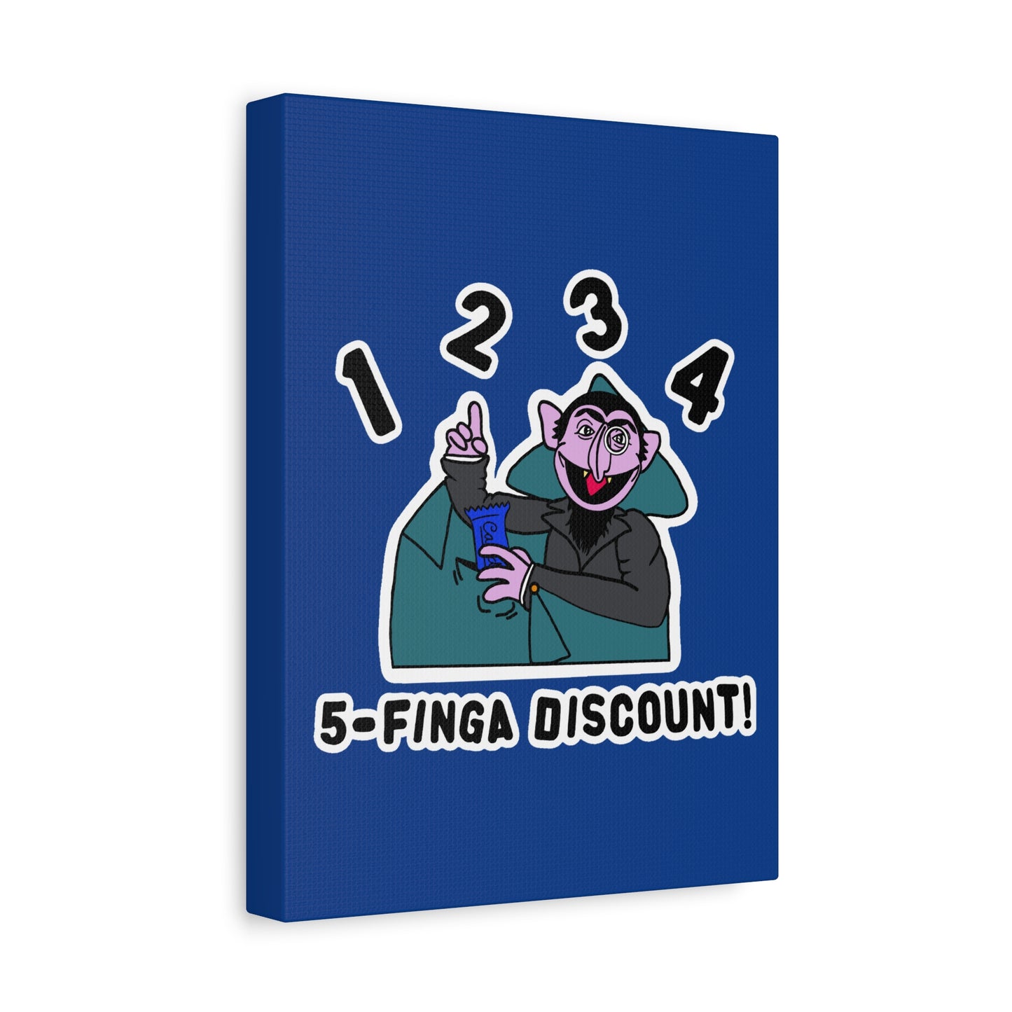 Five Finger Discount Canvas Print Dark Blue - Sesame Street The Count Parody Art Print