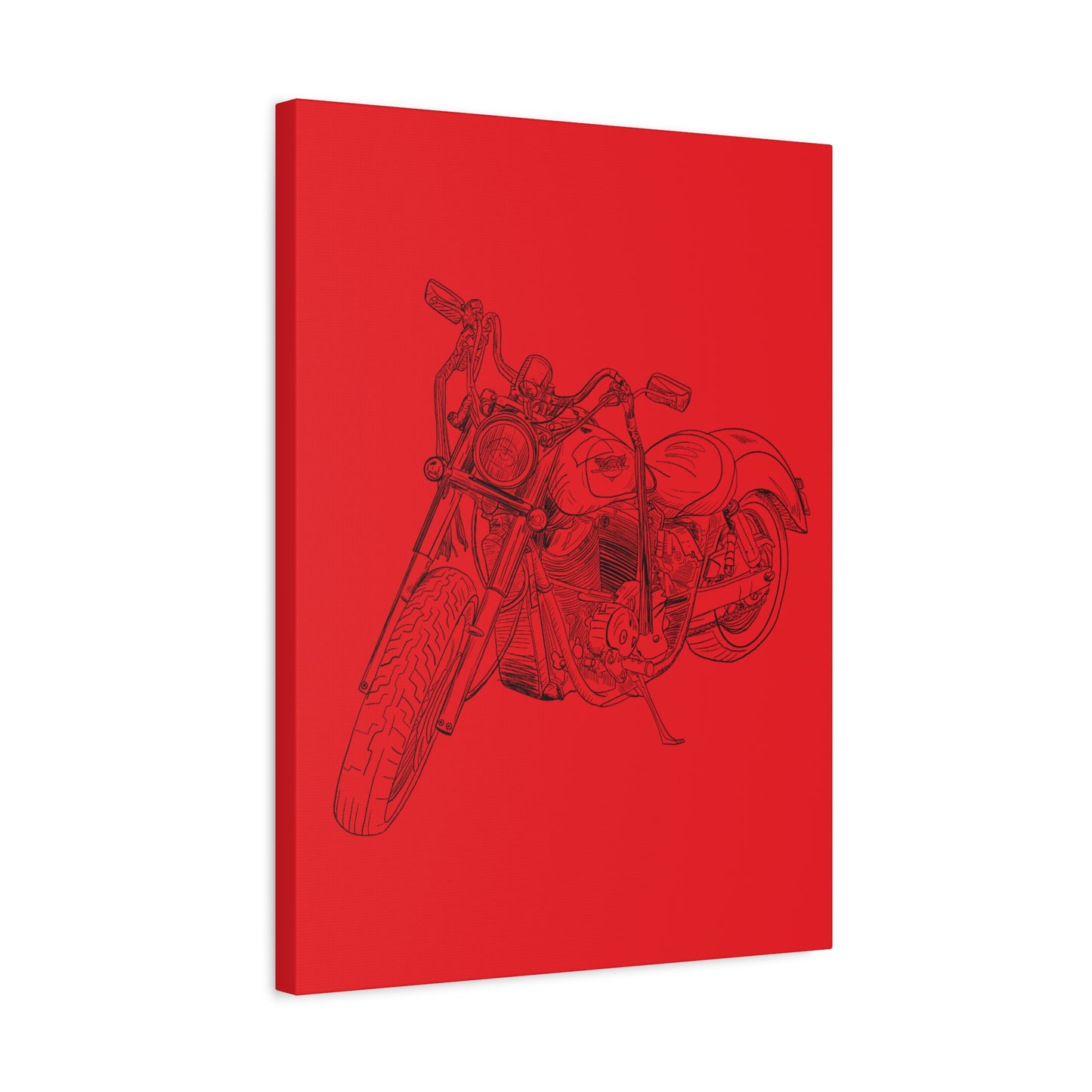 Ride Me Harley Motorcycle Sketch Canvas Print - Black Ink on Red Background