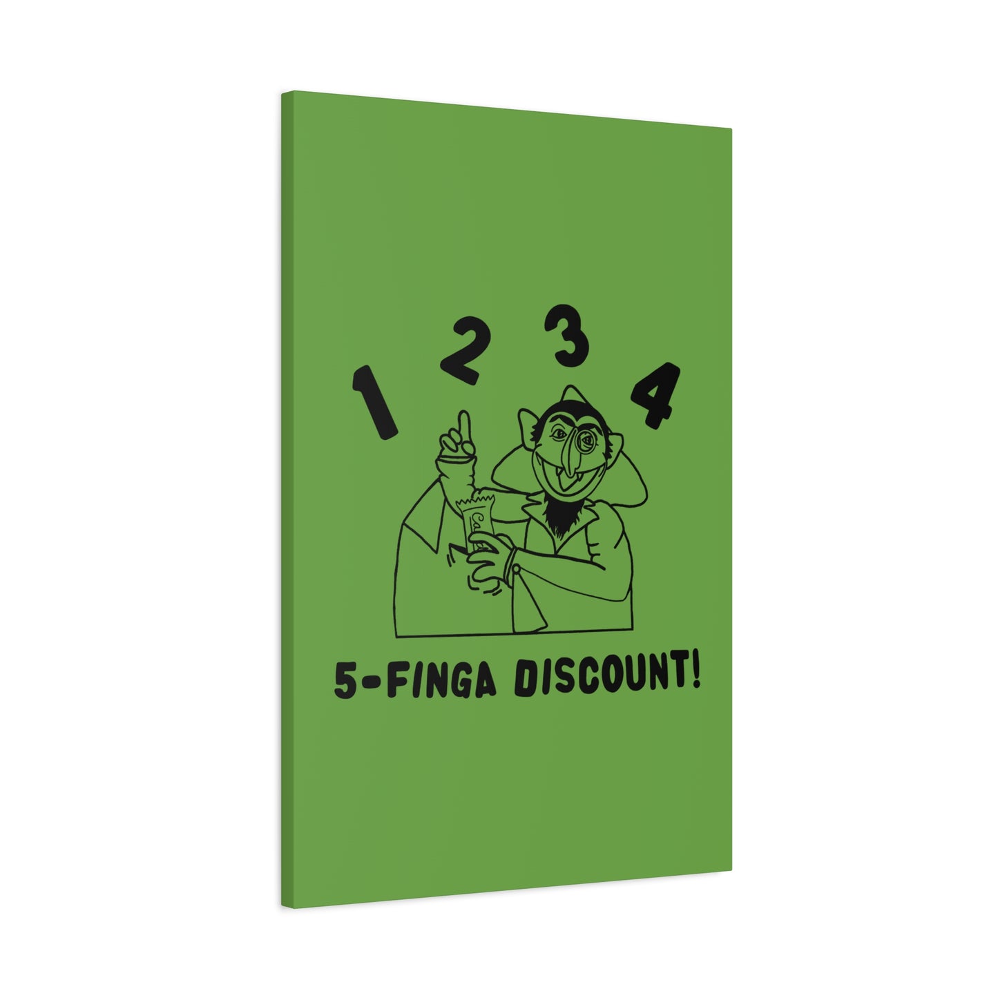 Five Finger Discount Outline Canvas Print Green - Sesame Street The Count Parody Art Print