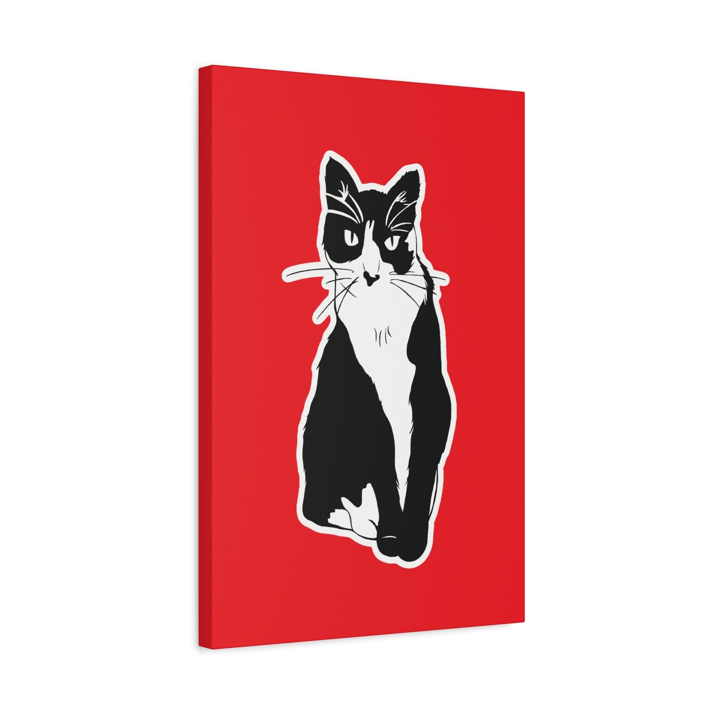 Cat Canvas Print on Red (Sticker Style Cat) - Cat Drawing Art
