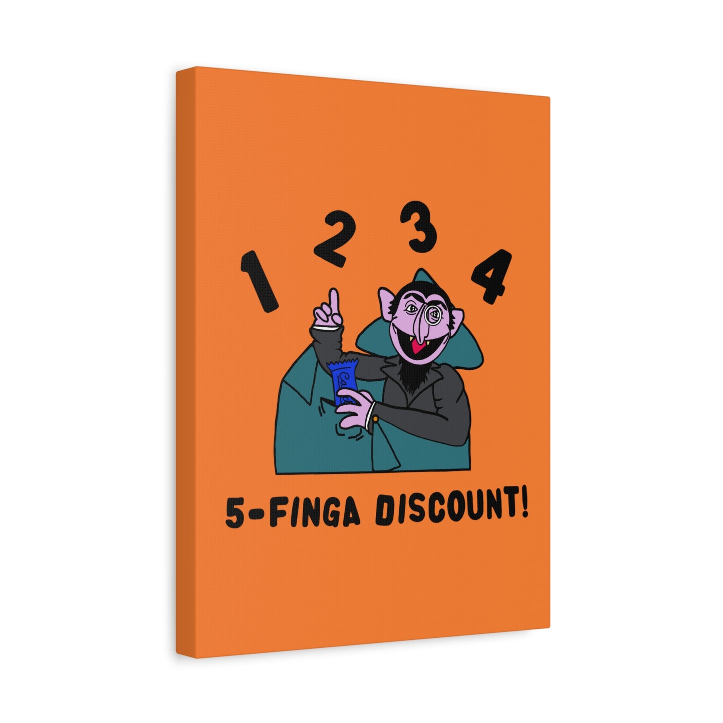 Five Finger Discount Canvas Print Light Orange - Sesame Street The Count Parody Art Print
