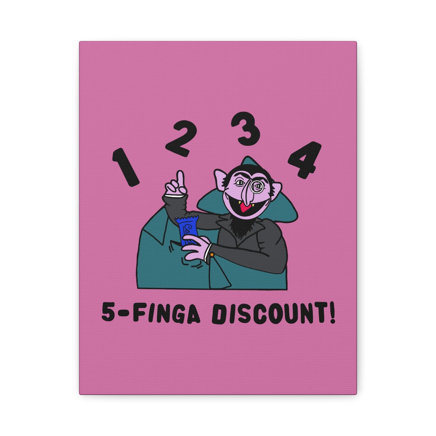Five Finger Discount Canvas Print Light Pink - Sesame Street The Count Parody Art Print
