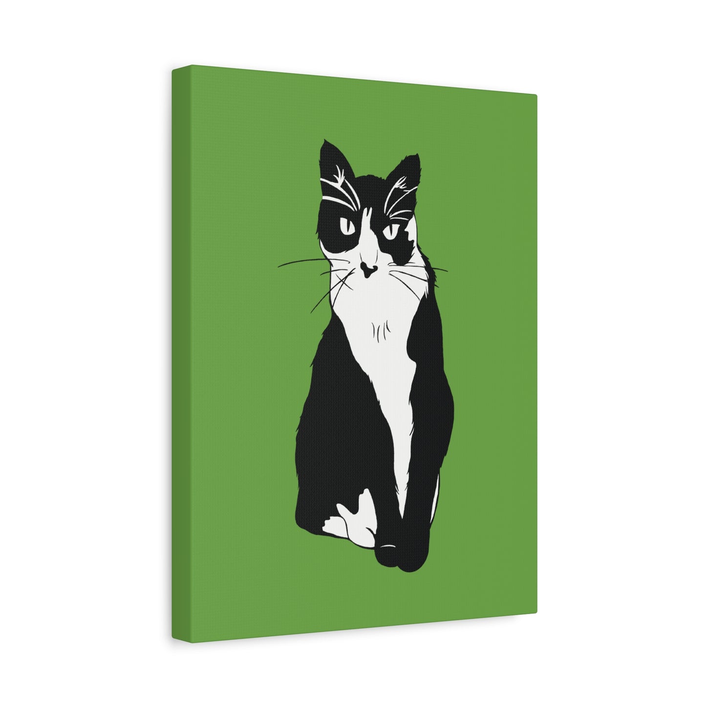 Cat Canvas on Green (B&W Style Cat) - Cat Drawing Art