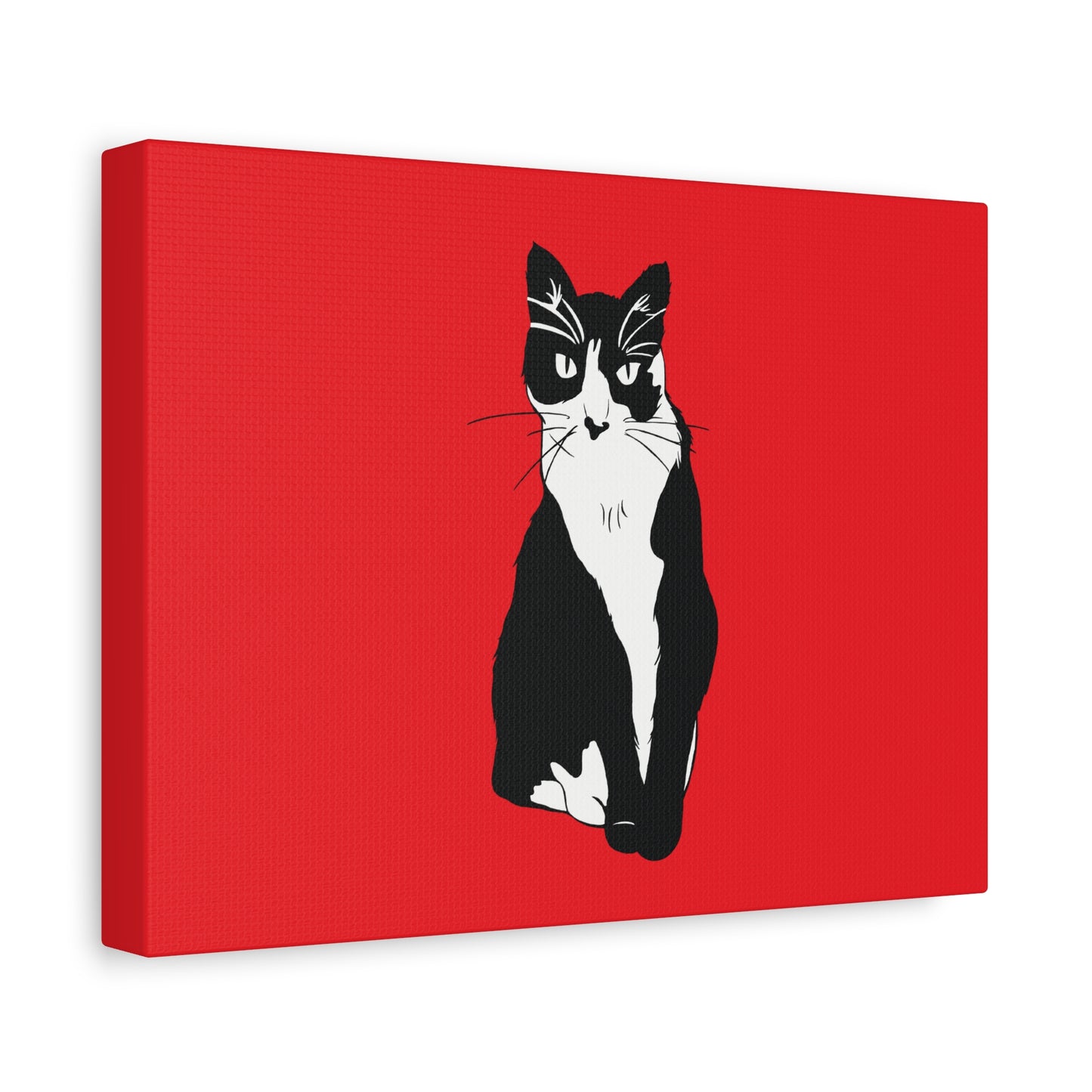 Cat Canvas on Red (B&W Style Cat) - Cat Drawing Art
