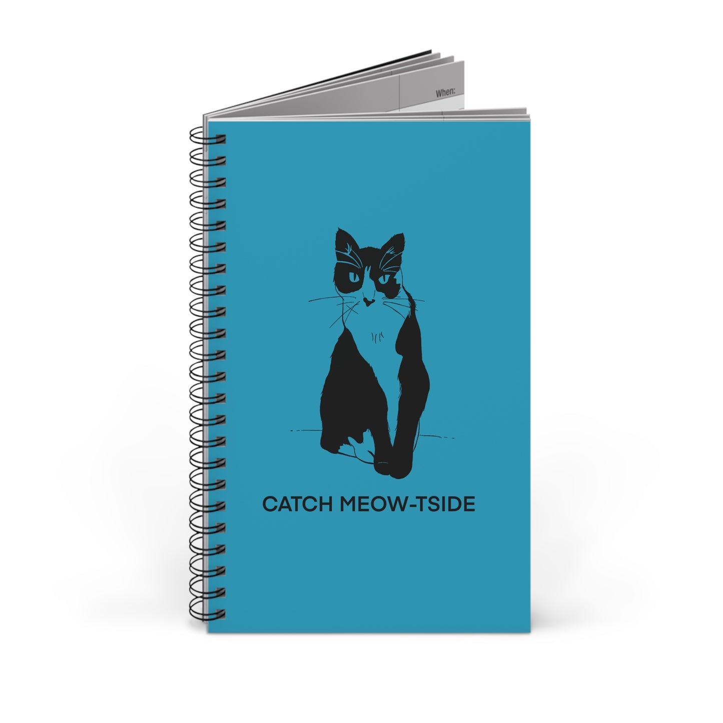 Catch Meow-tside Notebook in Turquoise (Transparent Style Cat) - Cat Spiral Notebook