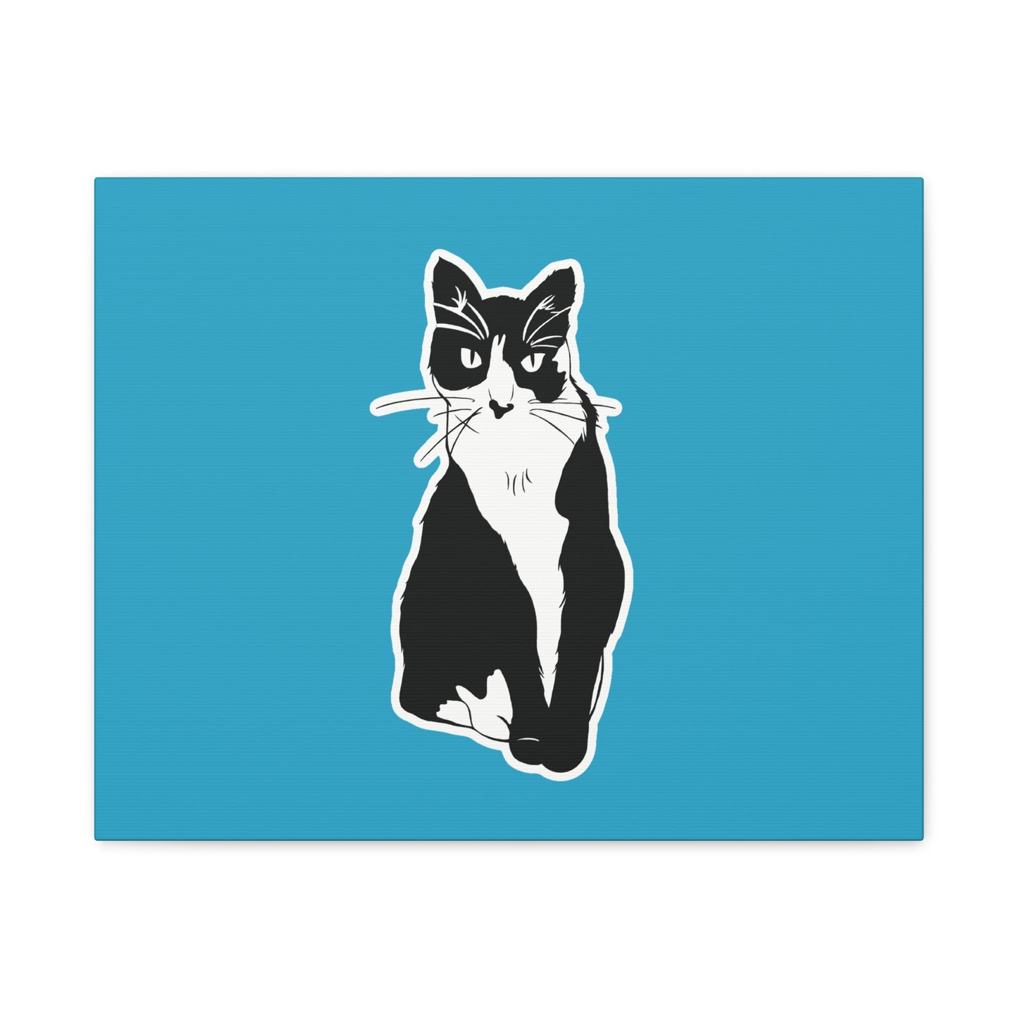 Cat Canvas Print on Turquoise (Sticker Style Cat) - Cat Drawing Art